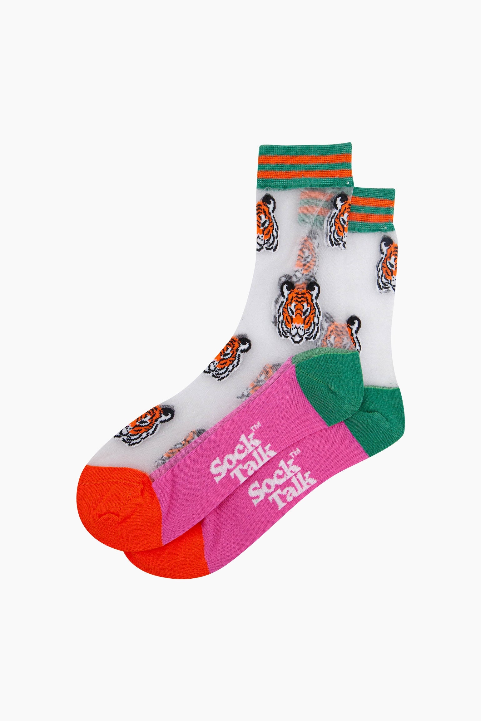 Tiger-Faces-Combed-Cotton-Sheer-Pop-Socks-in-Green-Lying-Flat