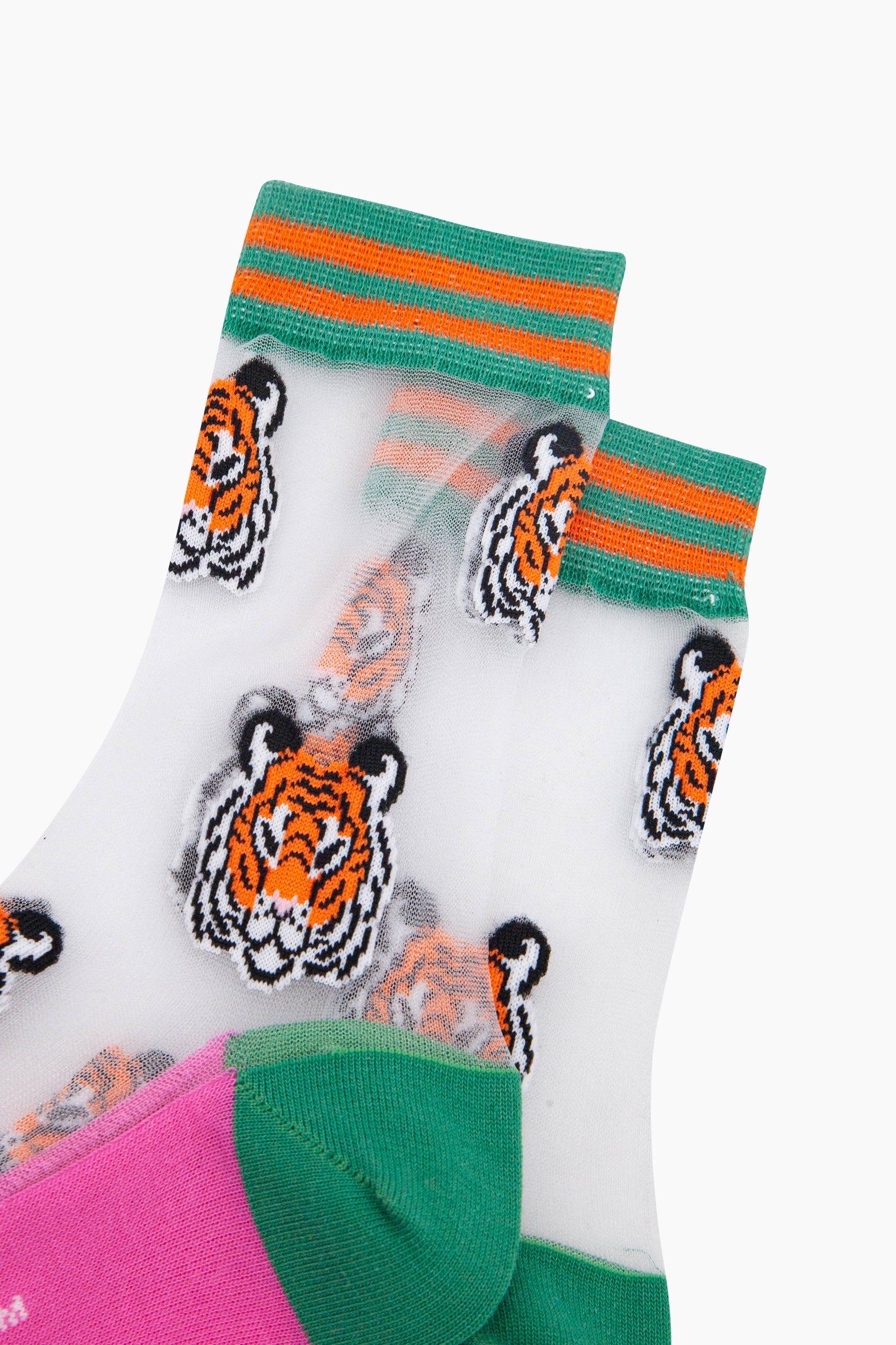 Tiger-Faces-Combed-Cotton-Sheer-Pop-Socks-in-Green-Closeup