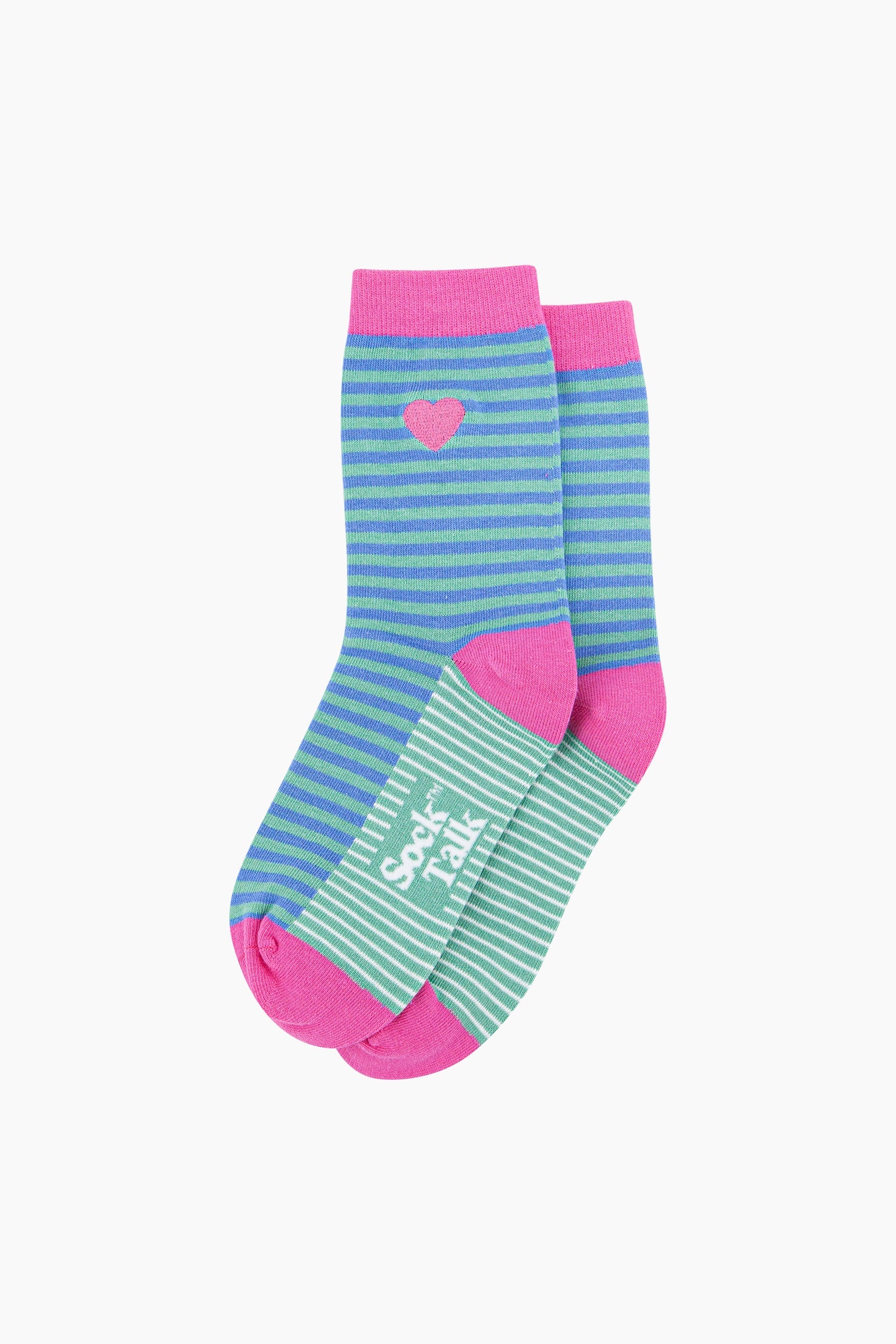 Embroidered-Heart-Striped-Combed-Cotton-Socks-in-Blue-Lying-Flat