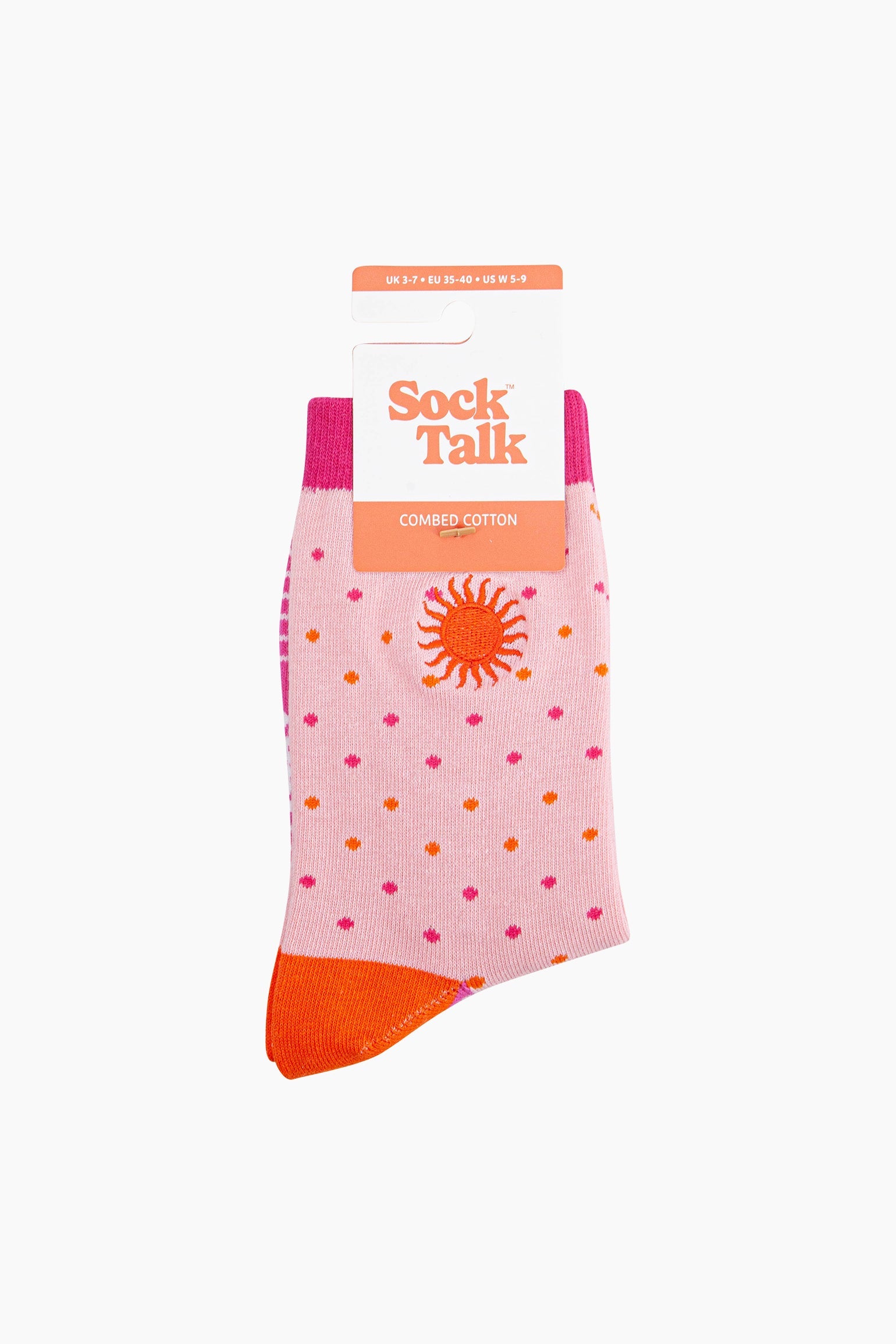 Embroidered-Sun-Spotted-Combed-Cotton-Socks-in-Pink-In-Packaging