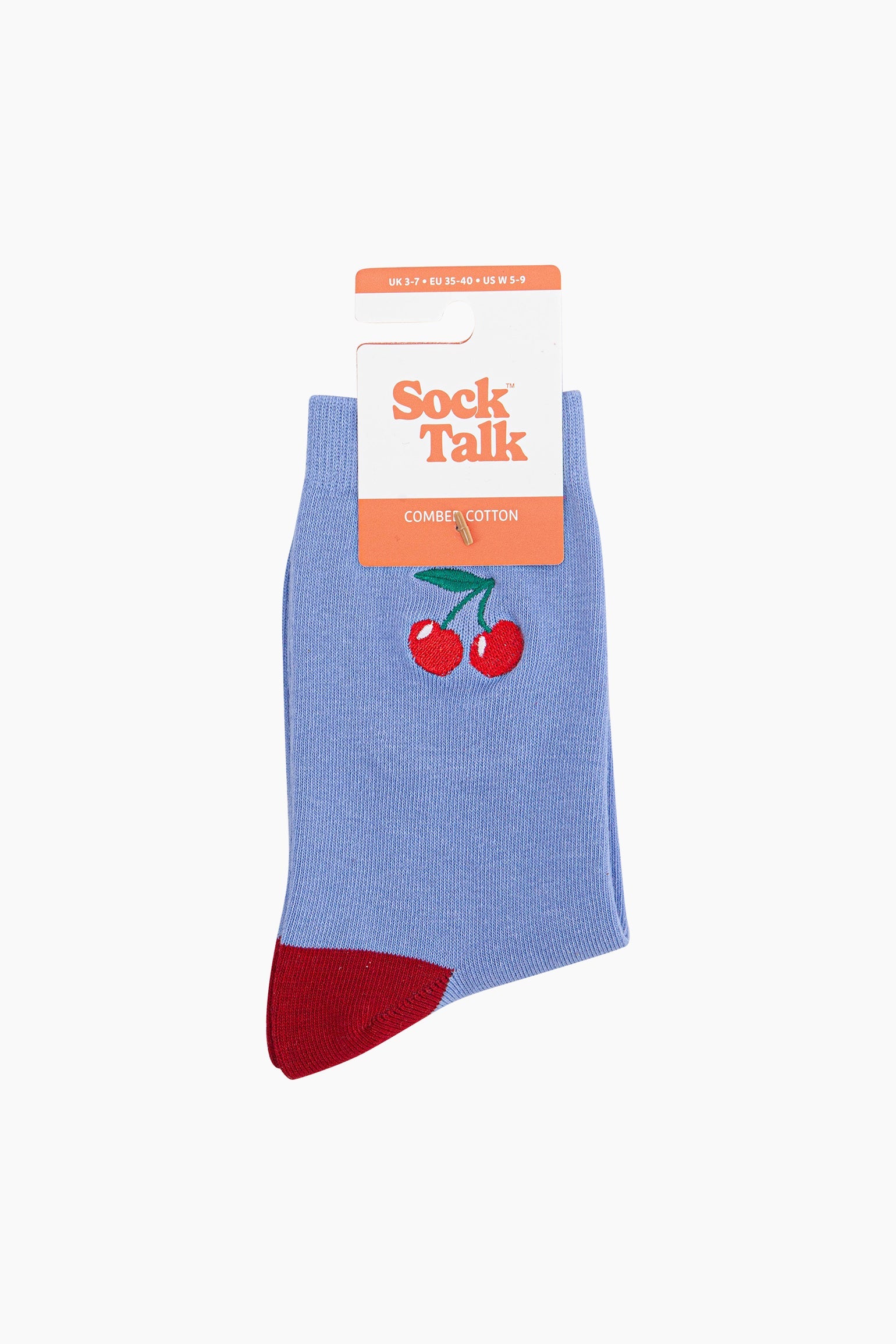 Embroidered-Cherries-Combed-Cotton-Socks-in-Blue-In-Packaging