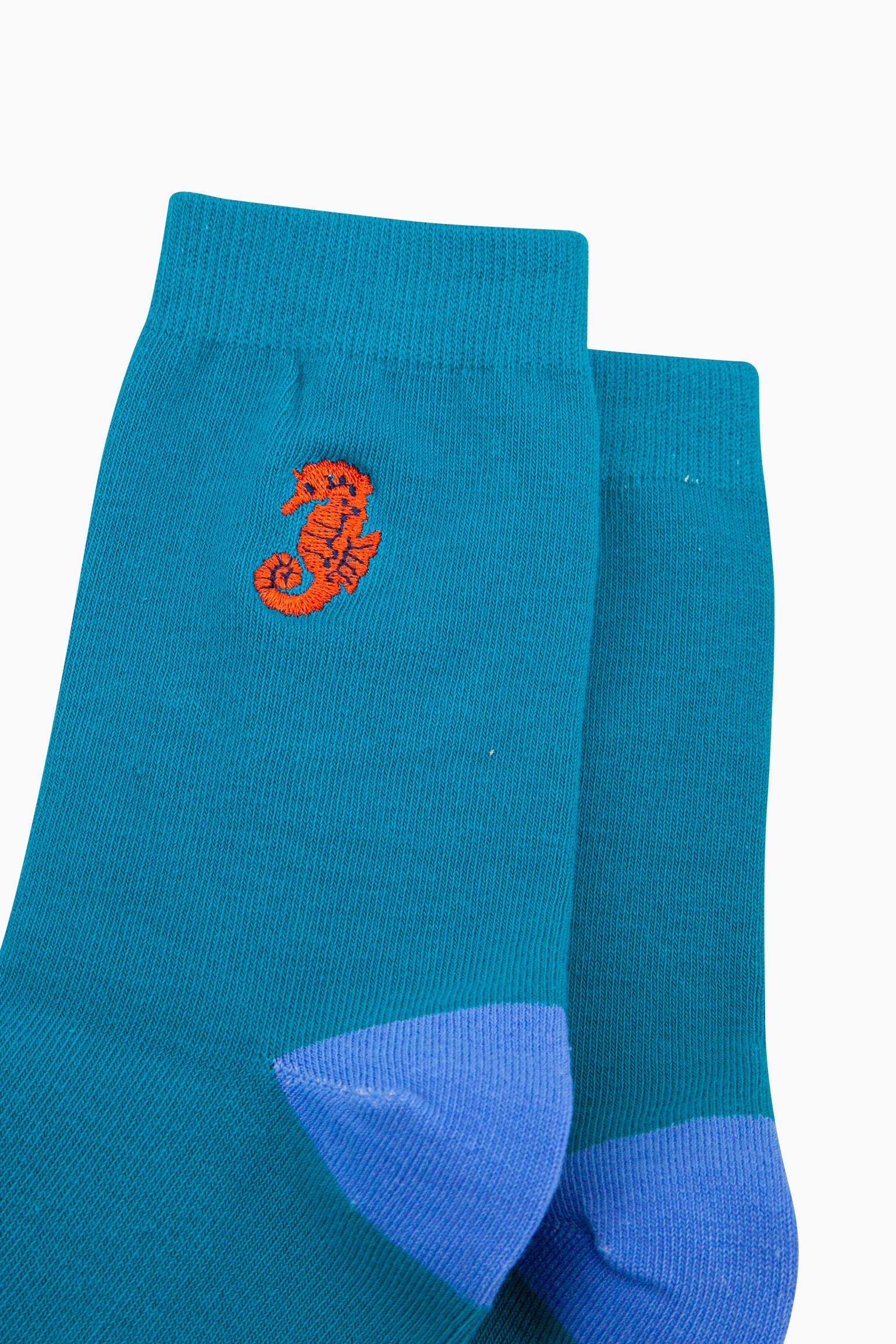 Embroidered-Seahorse-Combed-Cotton-Socks-in-Teal-Closeup