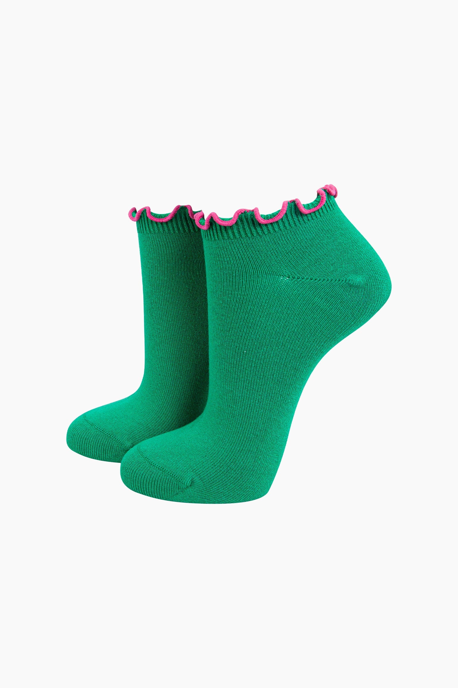 Frilly-Trim-Bamboo-Trainer-Socks-in-Green-Pink-Mannequin