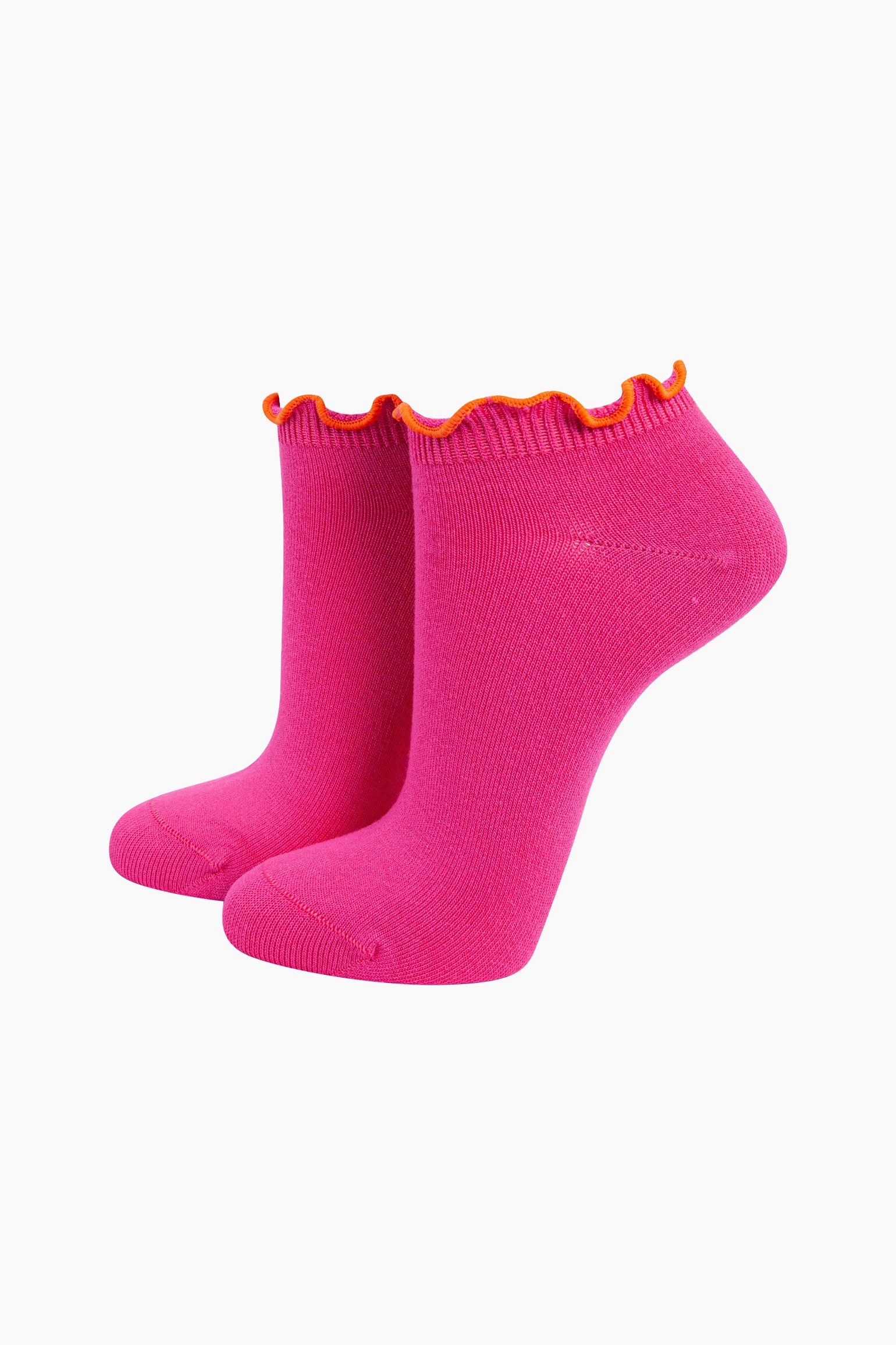 Frilly-Trim-Bamboo-Trainer-Socks-in-Pink-Orange-Mannequin