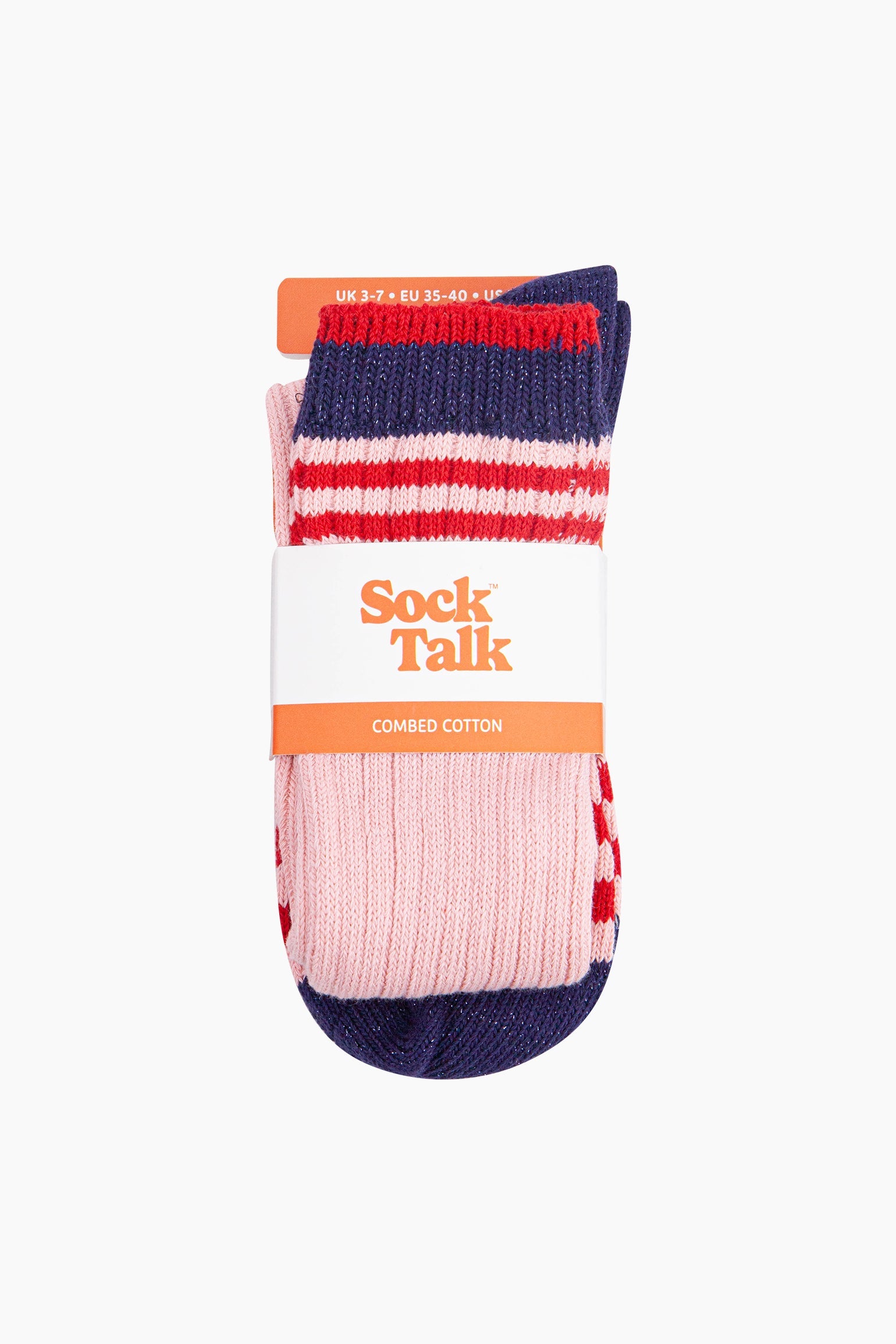 Striped-Combed-Cotton-Knee-High-Glitter-Socks-in-Pink-Navy-in-packaging