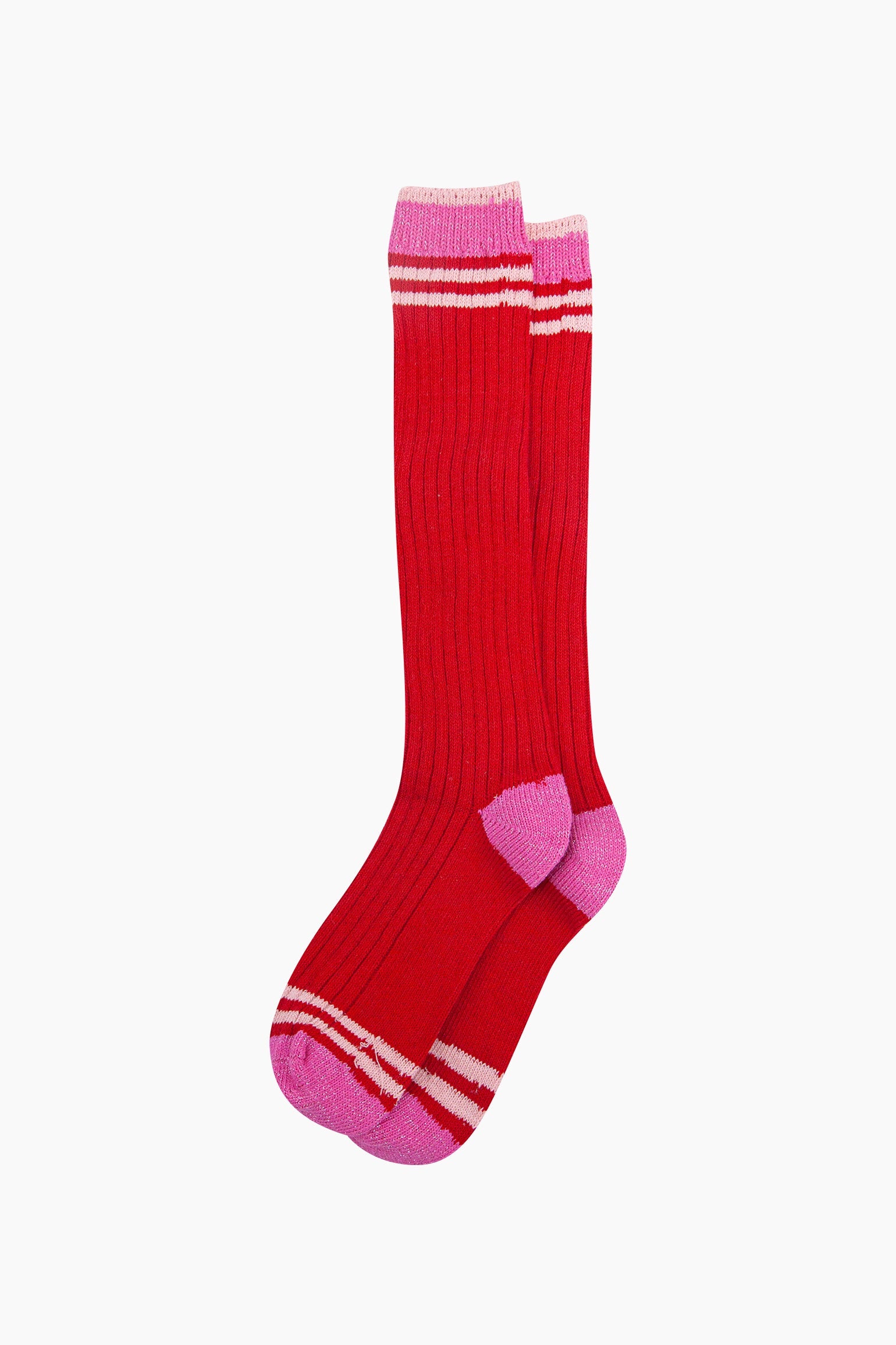 Striped-Combed-Cotton-Knee-High-Glitter-Socks-in-Red-Pink-flat-lay