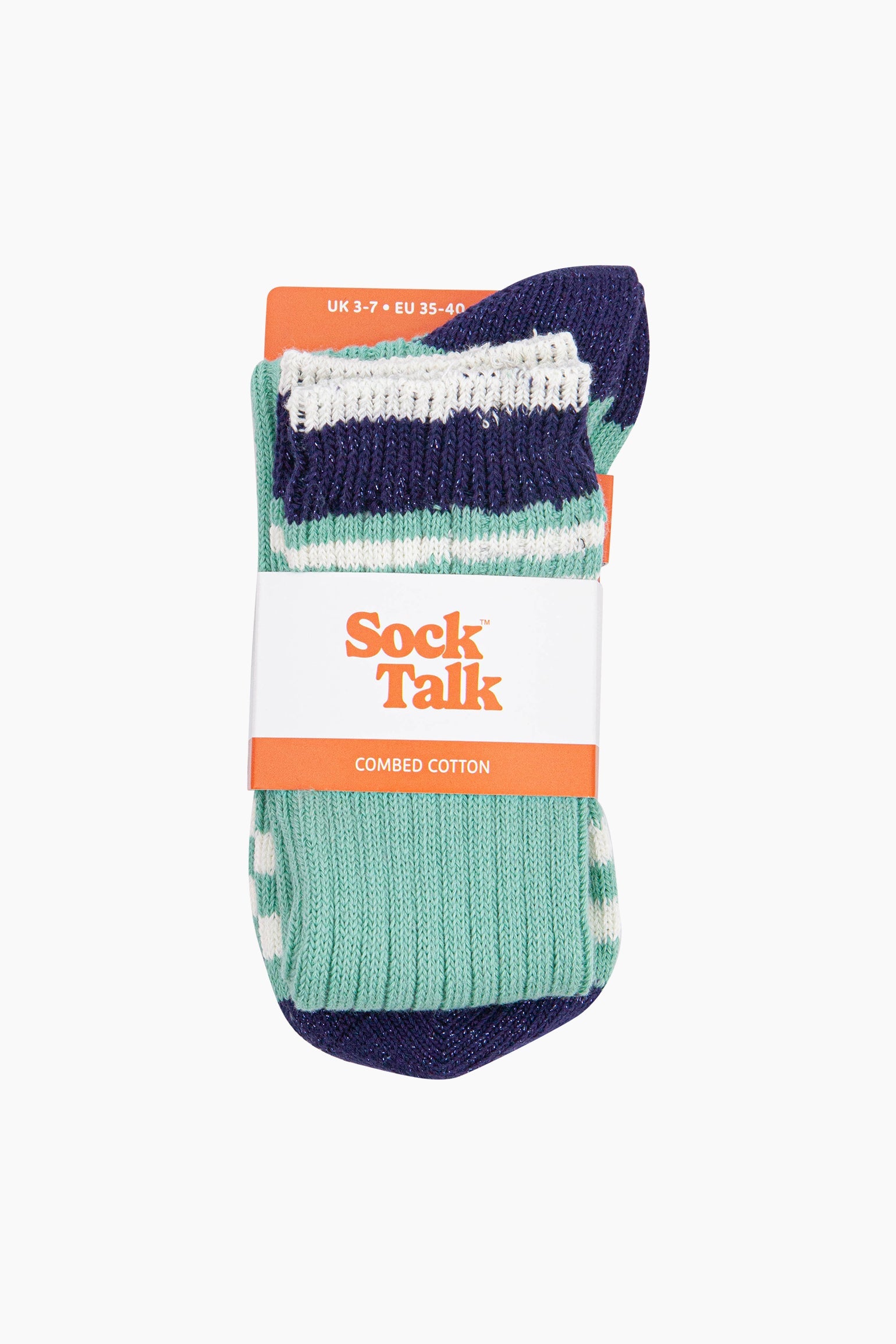 Striped-Combed-Cotton-Knee-High-Glitter-Socks-in-Green-Navy-in-packaging