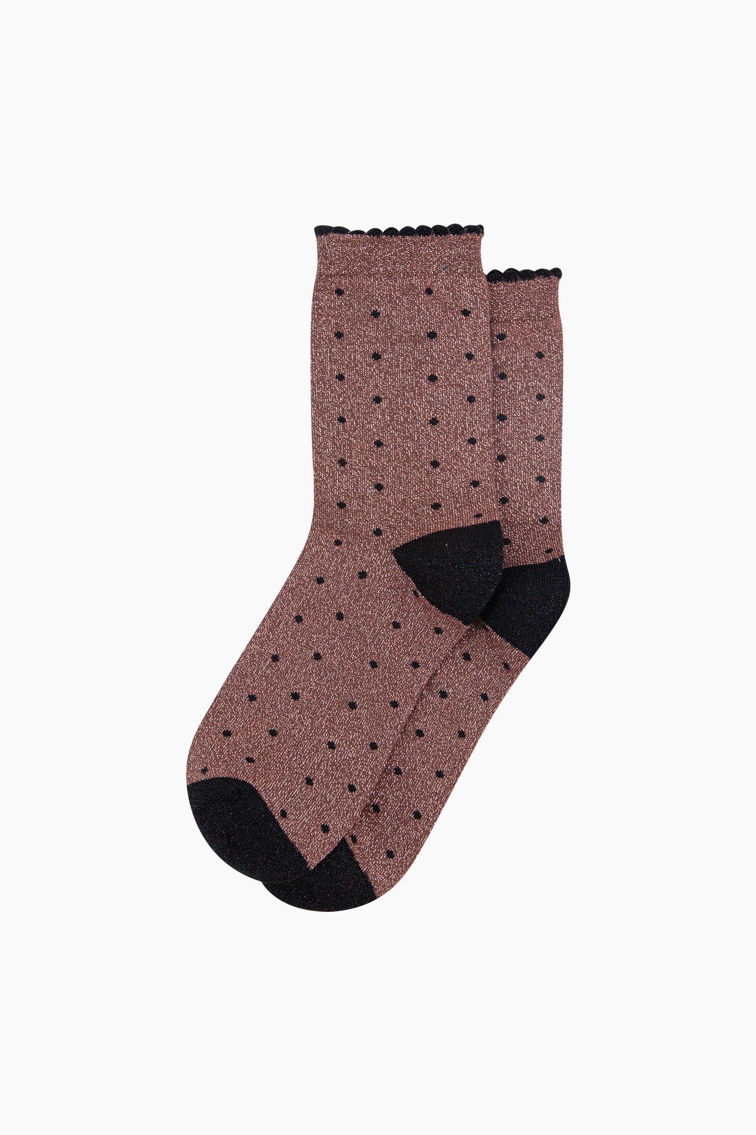 Small-Spots-Combed-Cotton-Glitter-Socks-in-Chocolate-Brown-Black-flat-lay