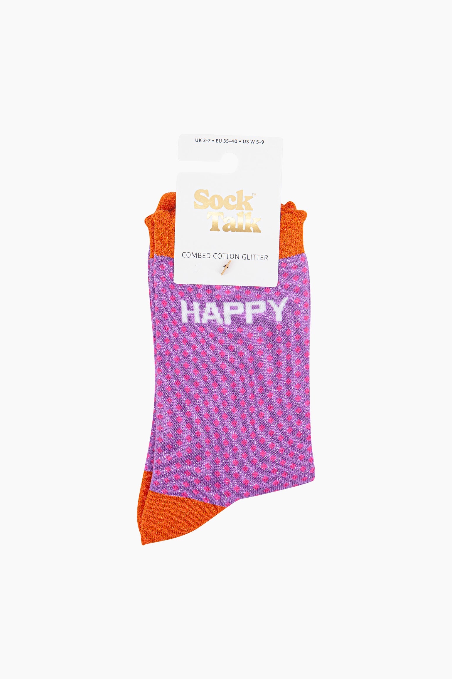 Happy-Spotted-Combed-Cotton-Glitter-Socks-in-Lilac-mannequin-in-packaging