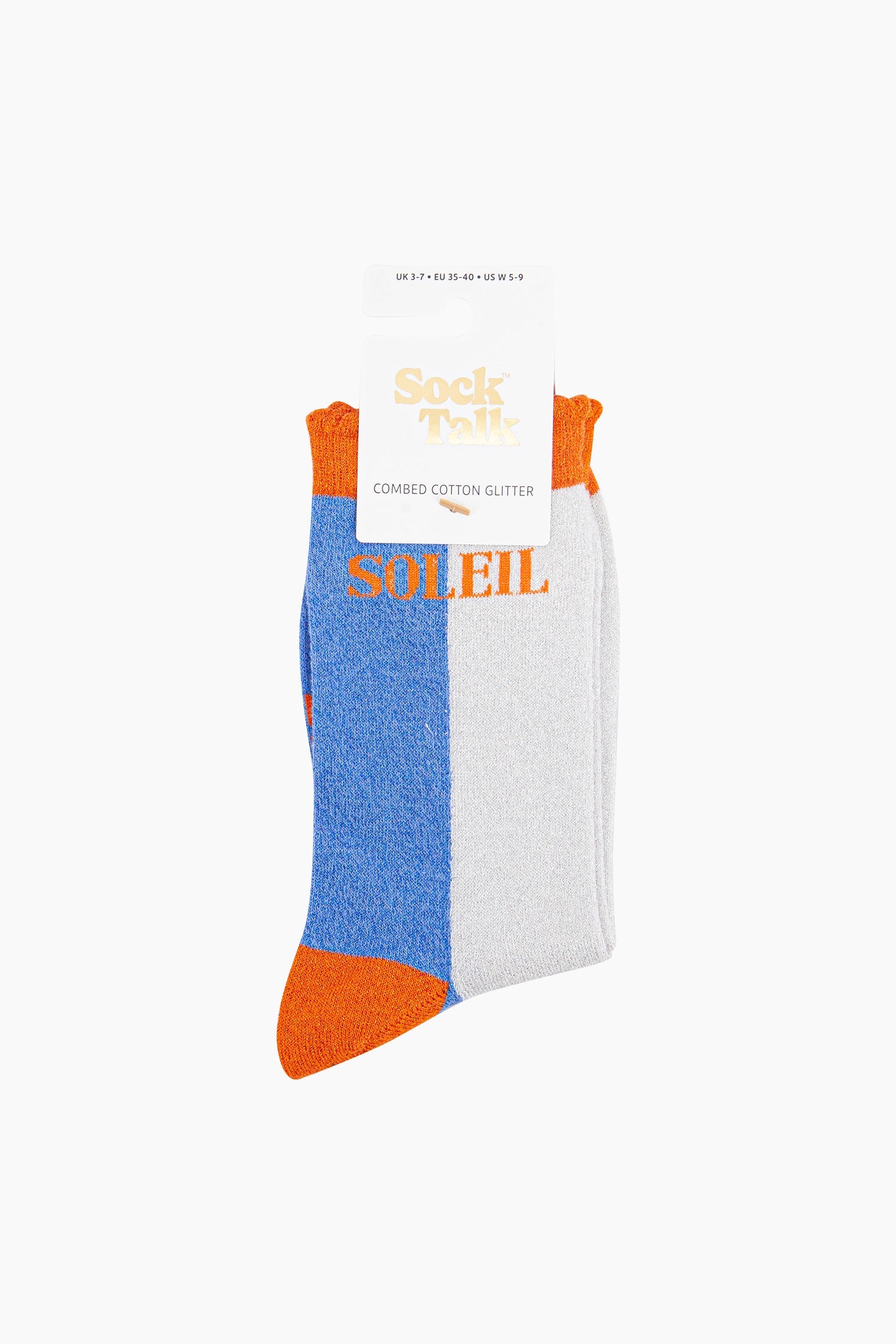 Colour-Block-Combed-Cotton-Glitter-Socks-in-Blue-Orange-in-packaging