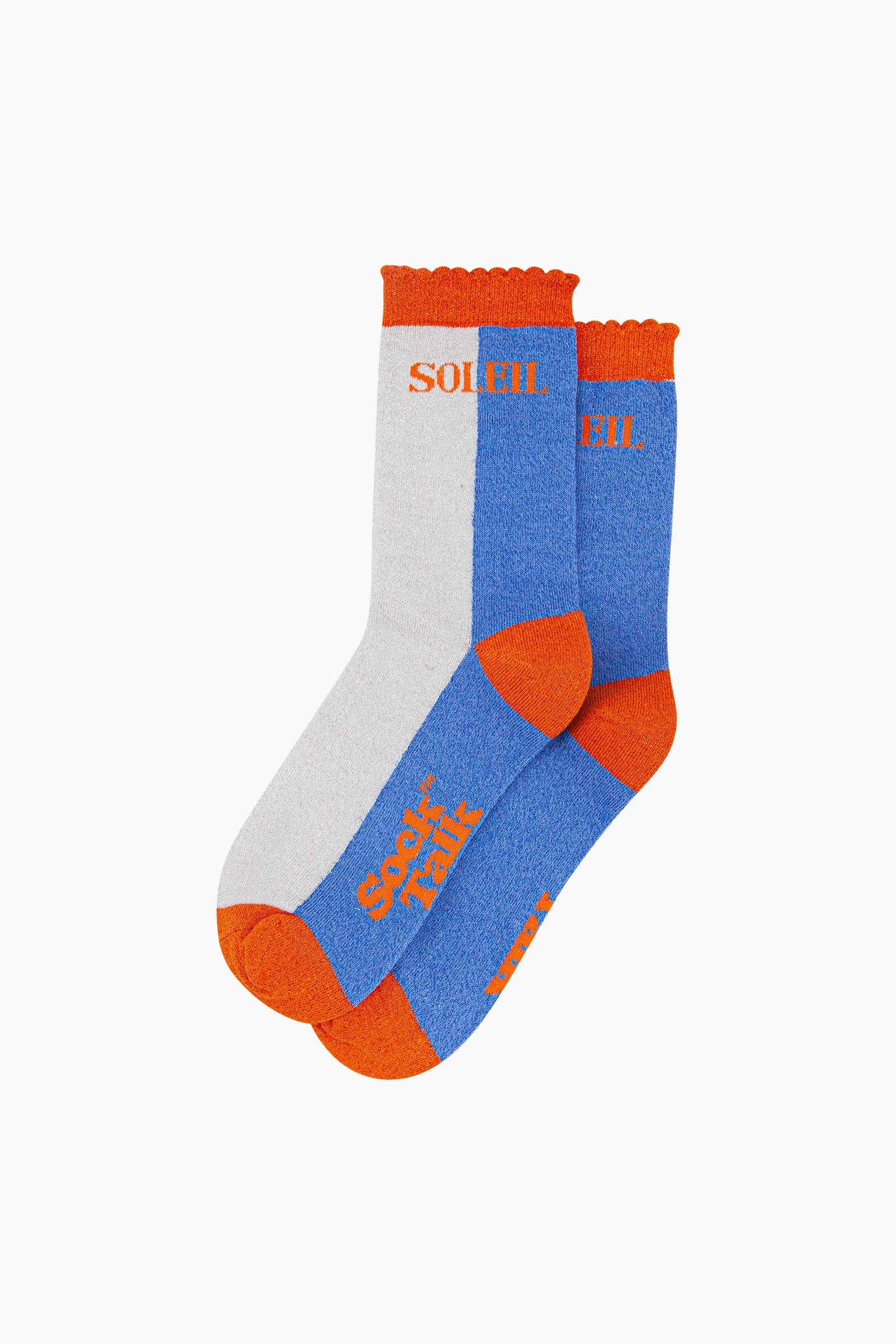 Colour-Block-Combed-Cotton-Glitter-Socks-in-Blue-Orange-flat-lay