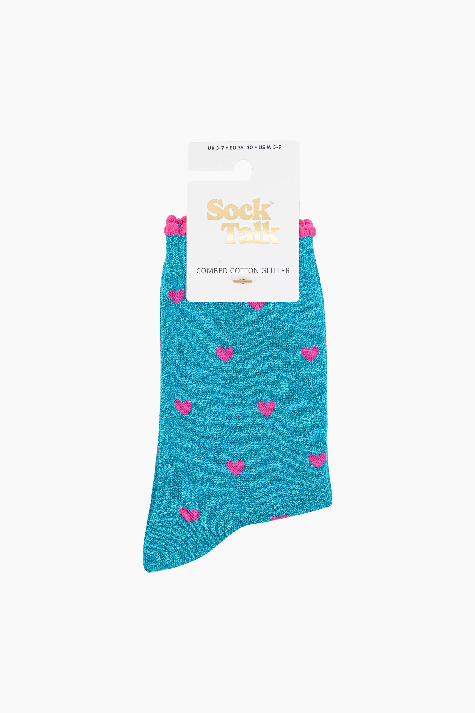 Love-Hearts-Combed-Cotton-Glitter-Socks-in-Turquoise-in-packaging