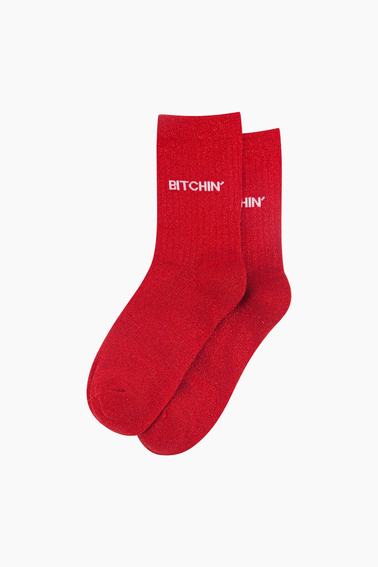 Bitchin-Combed-Cotton-Glitter-Socks-in-Red-Lying-Flat