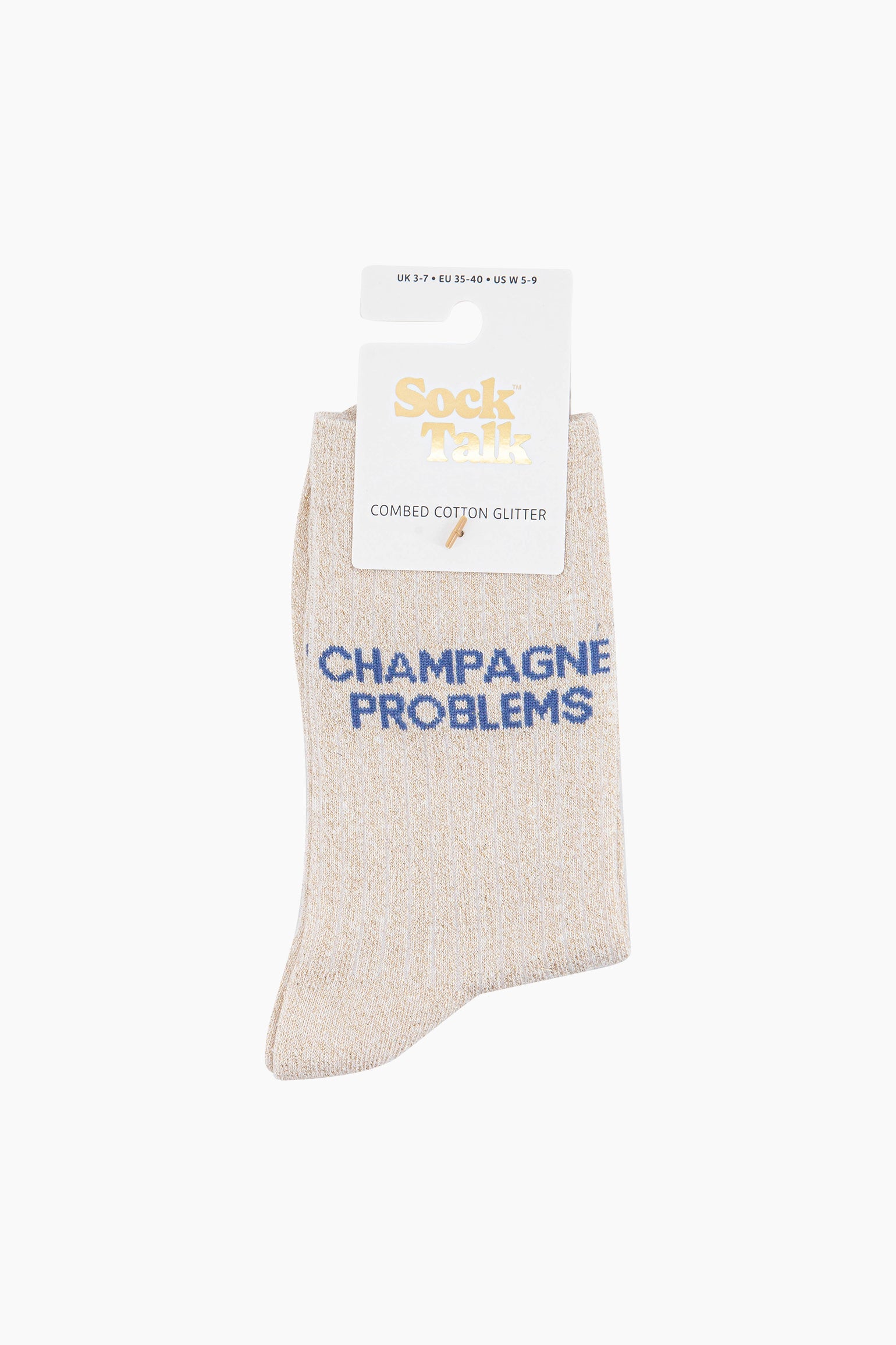 Champagne-Problems-Combed-Cotton-Glitter-Socks-in-Cream-In-Packaging