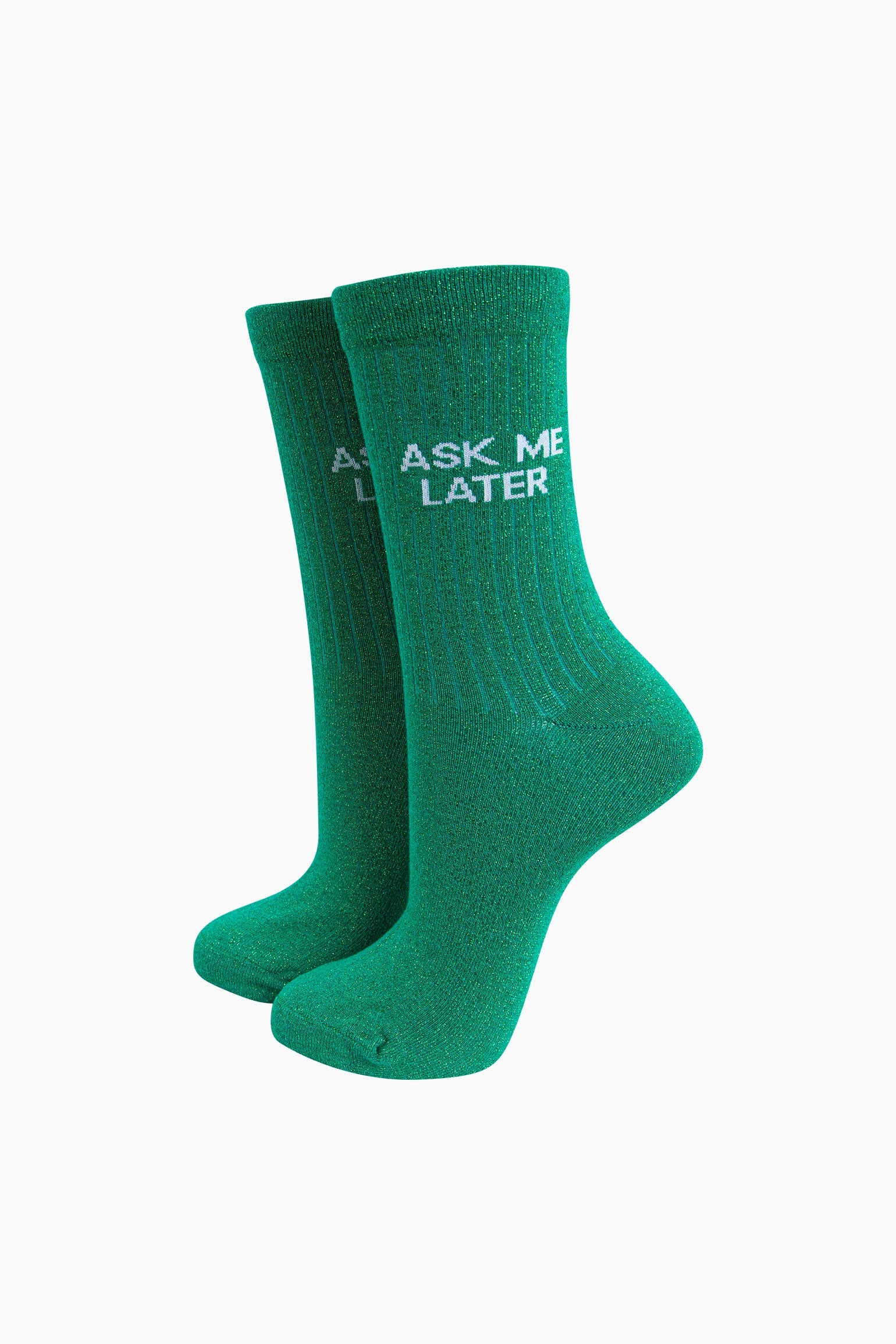 Ask-Me-Later-Glitter-Combed-Cotton-Word-Crew-Socks-for-Women-Green-mannequin