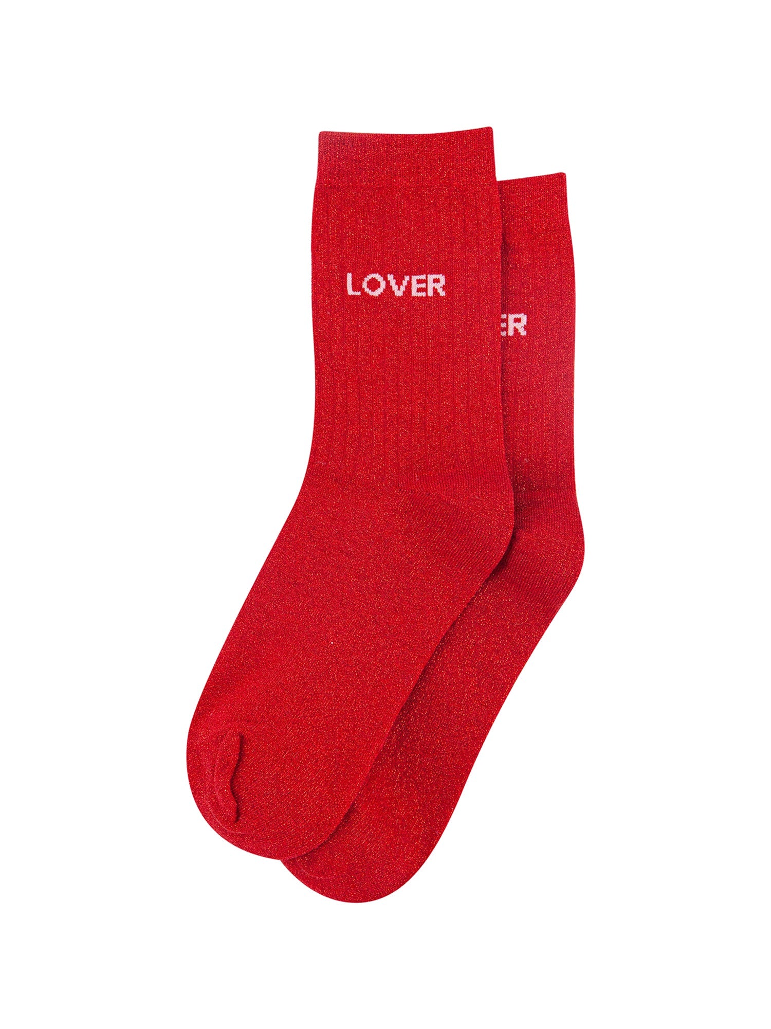 Lover-Combed-Cotton-Glitter-Socks-in-Red-Lying-Flat