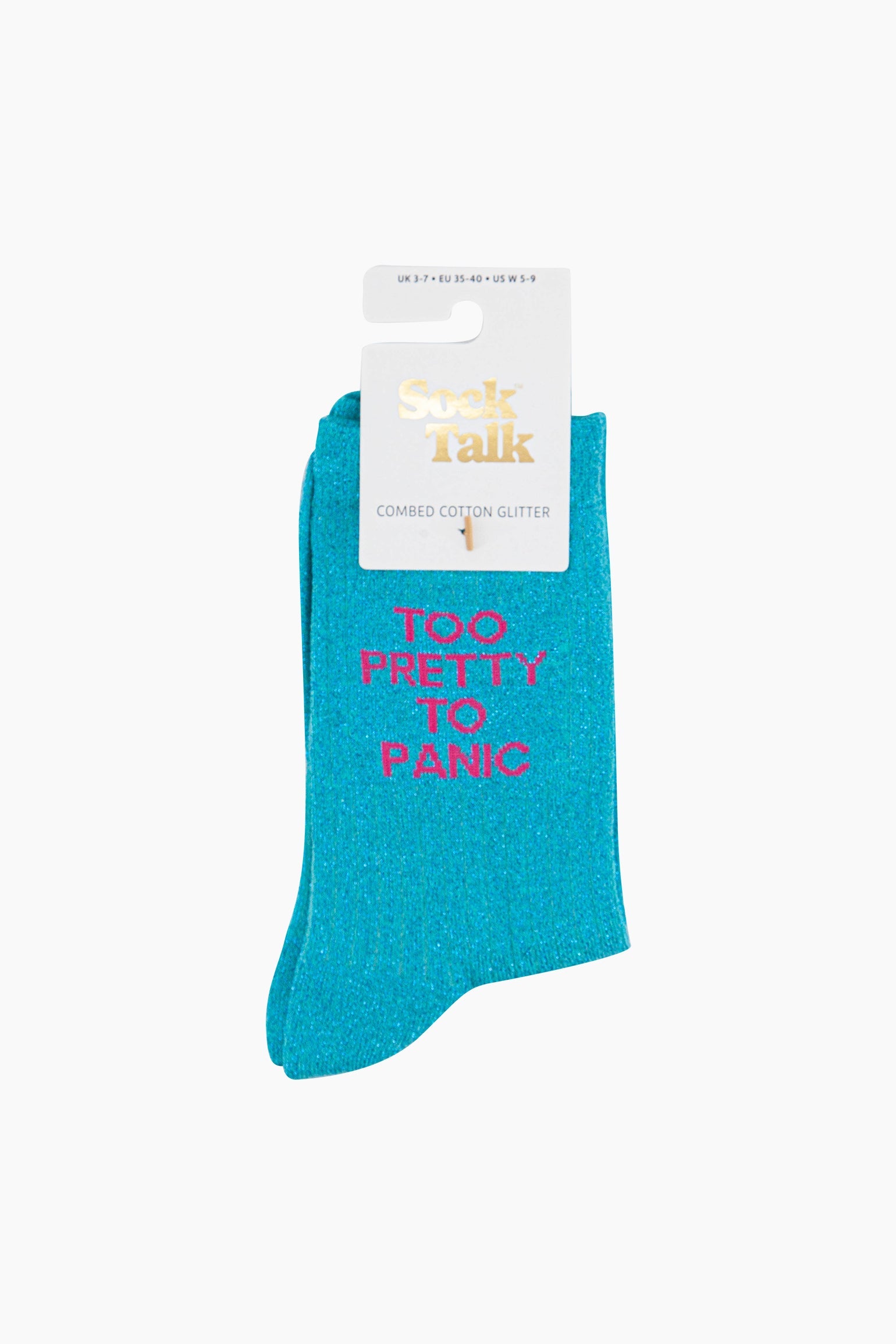 Too-Pretty-Combed-Cotton-Glitter-Socks-in-Turquoise-In-Packaging