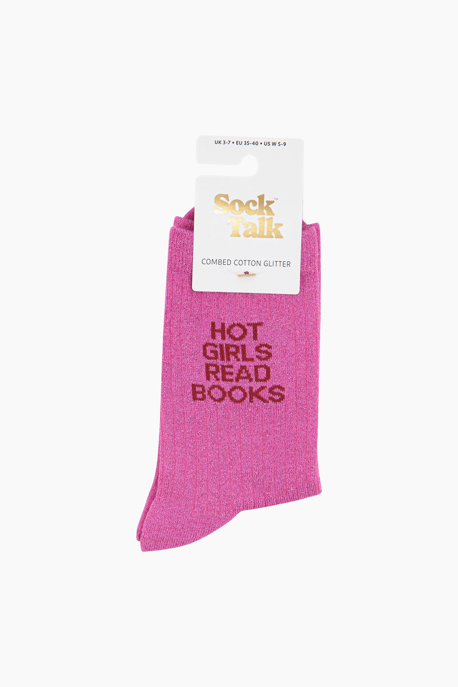 Read-Books-Combed-Cotton-Glitter-Socks-in-Hot-Pink-In-Packaging