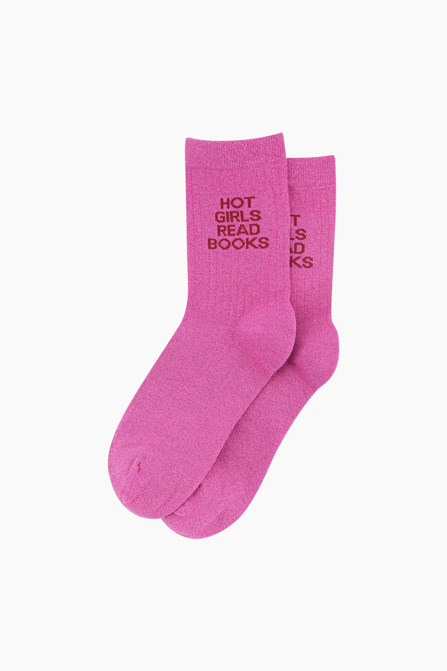 Read-Books-Combed-Cotton-Glitter-Socks-in-Hot-Pink-Lying-Flat