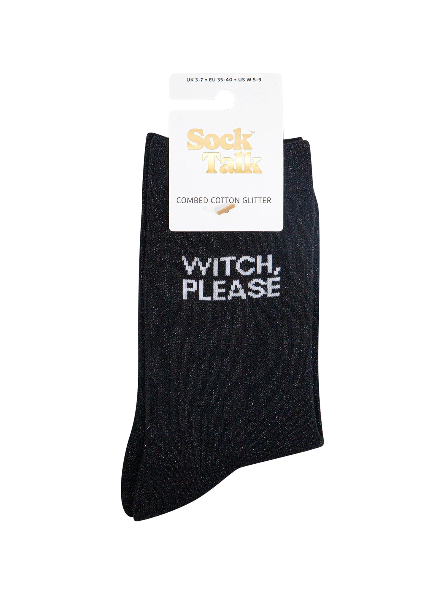 Witch-Please-Combed-Cotton-Glitter-Socks-in-Black-In-Packaging
