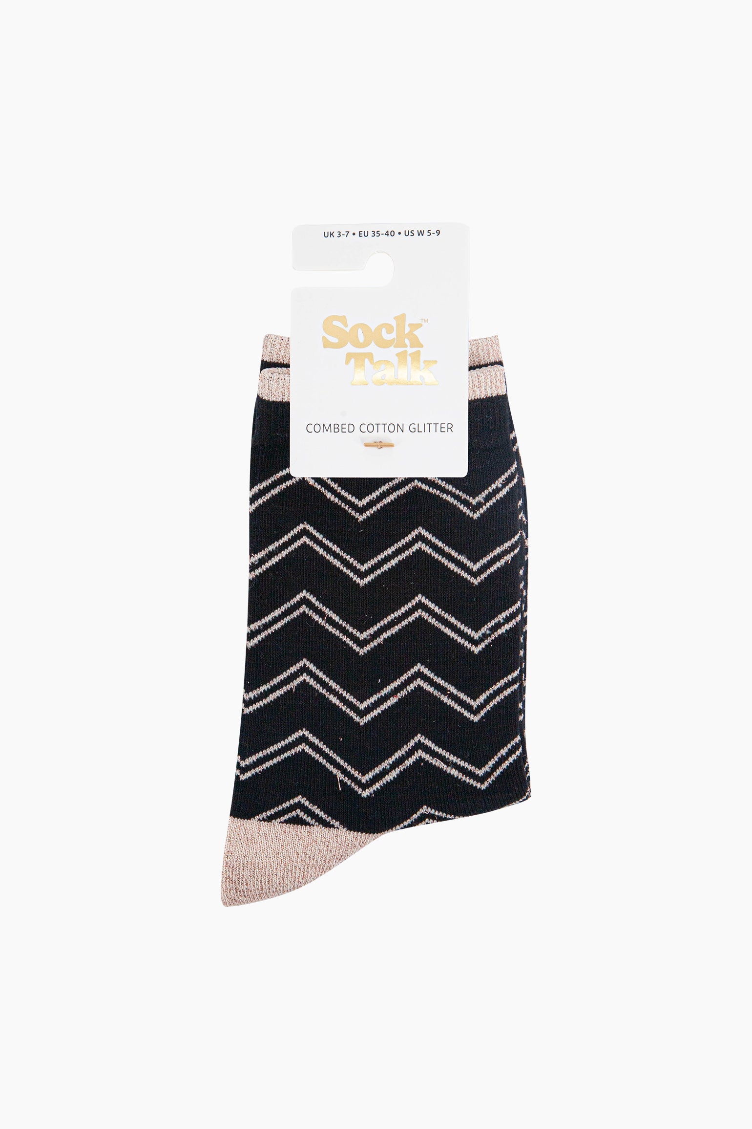 Zig-Zag-Combed-Cotton-Glitter-Socks-in-Black-In-Packaging