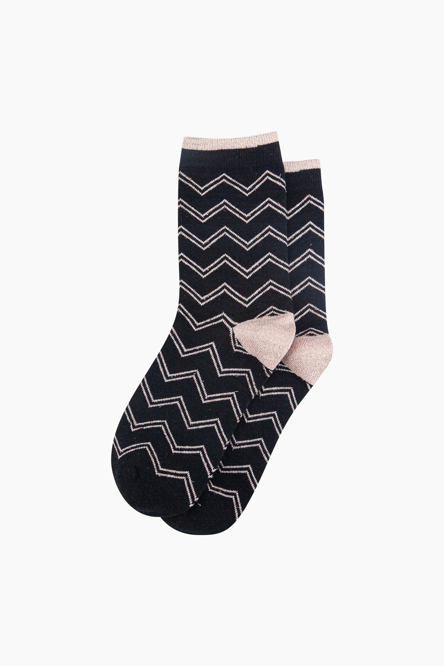 Zig-Zag-Combed-Cotton-Glitter-Socks-in-Black-Lying-Flat