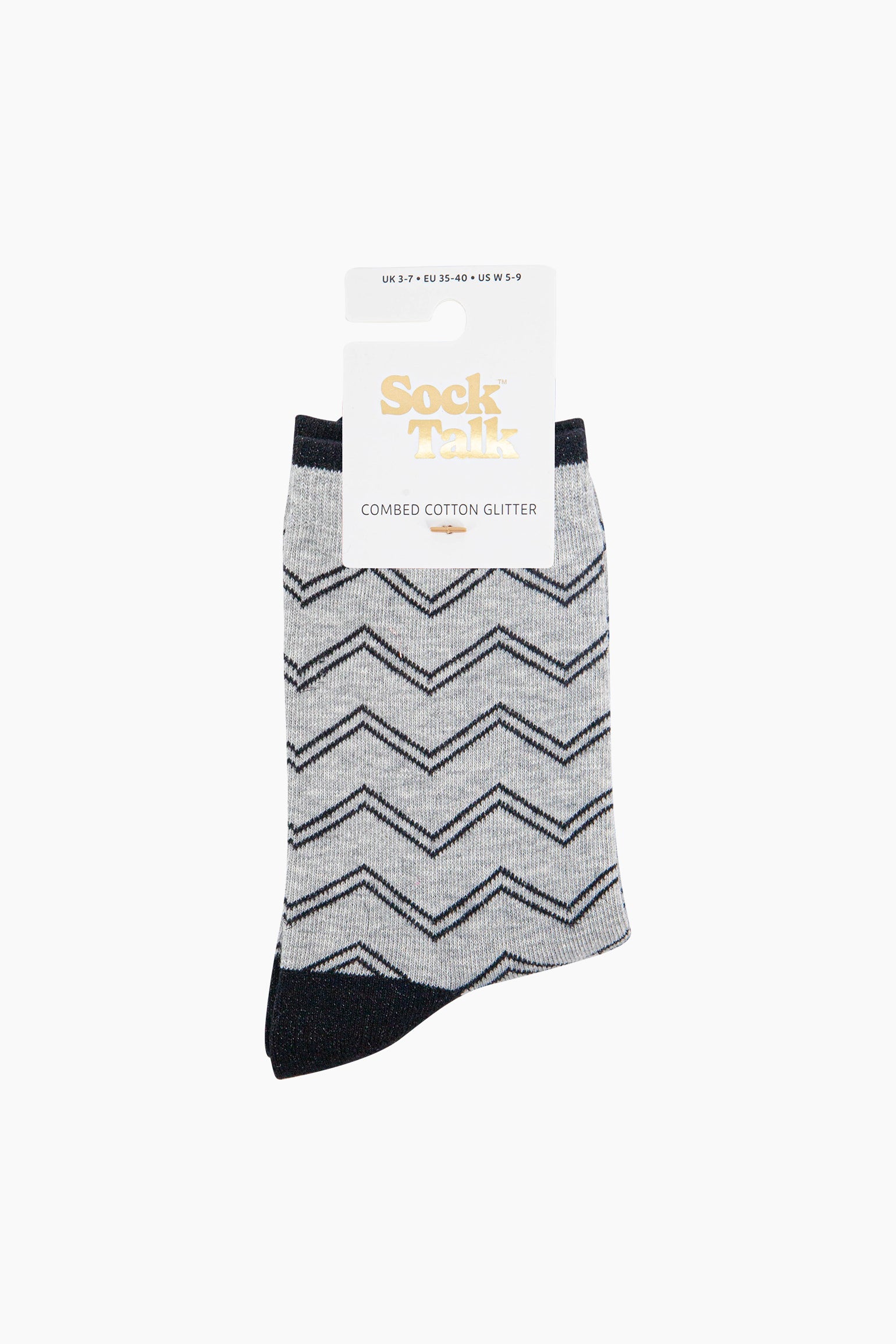 Zig-Zag-Combed-Cotton-Glitter-Socks-in-Grey-In-Packaging