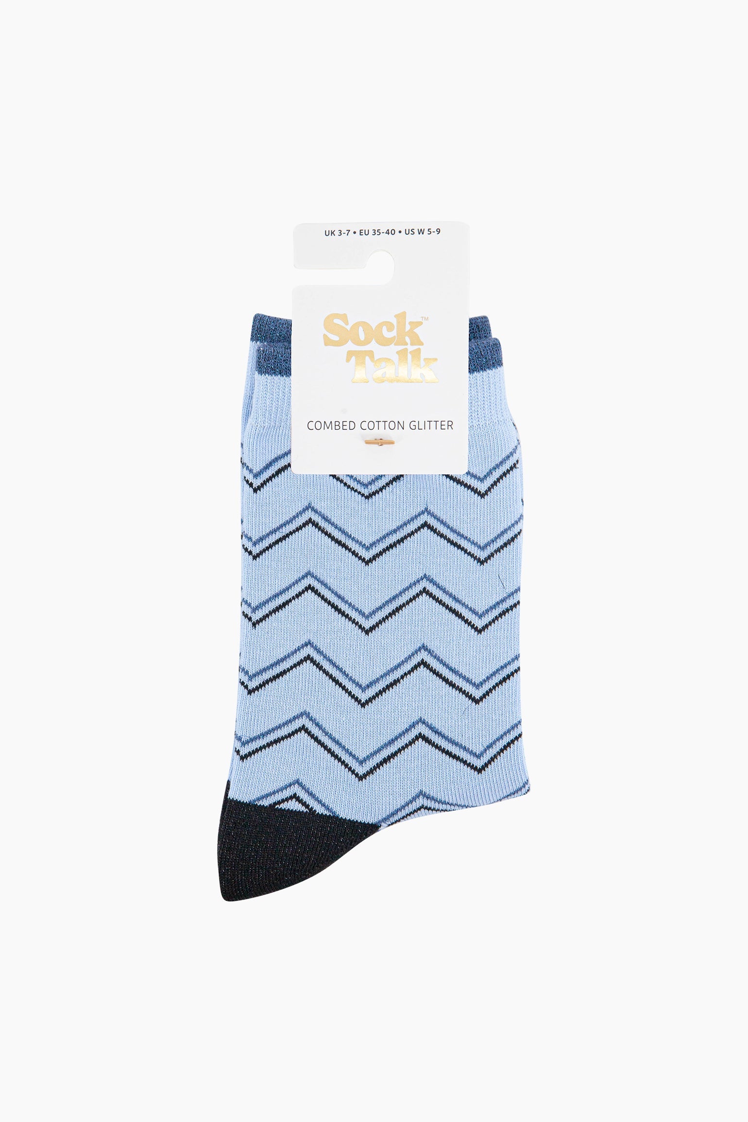 Zig-Zag-Combed-Cotton-Glitter-Socks-in-Blue-In-Packaging