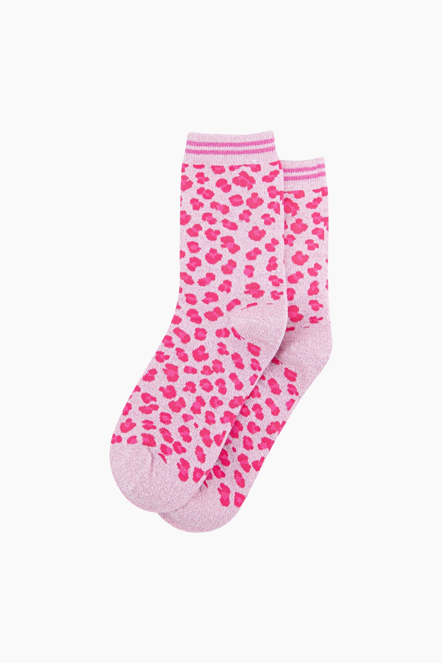 Leopard-Print-Combed-Cotton-Glitter-Socks-in-Pink-Lying-Flat