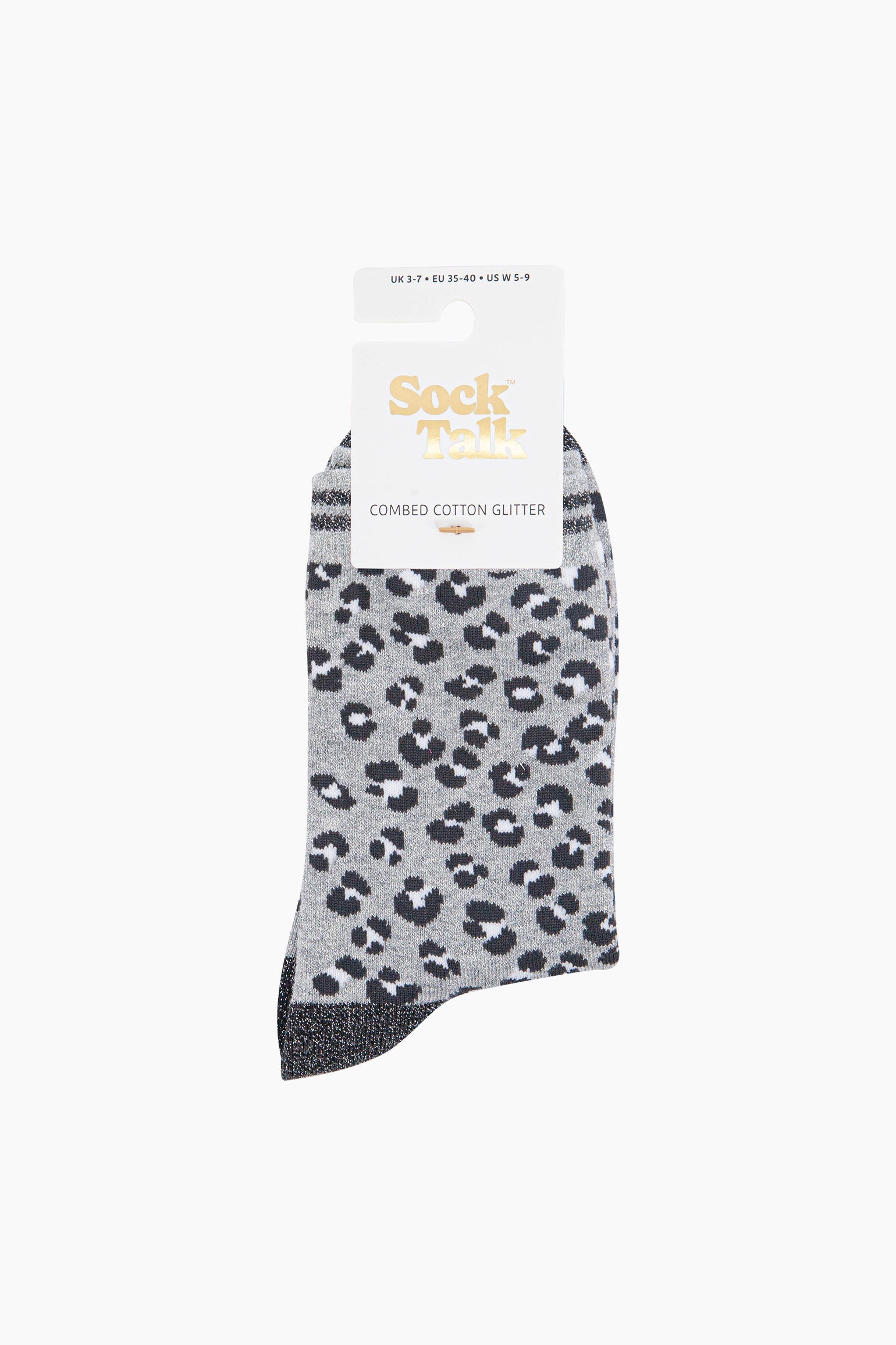 Leopard-Print-Combed-Cotton-Glitter-Socks-in-Grey-In-Packaging