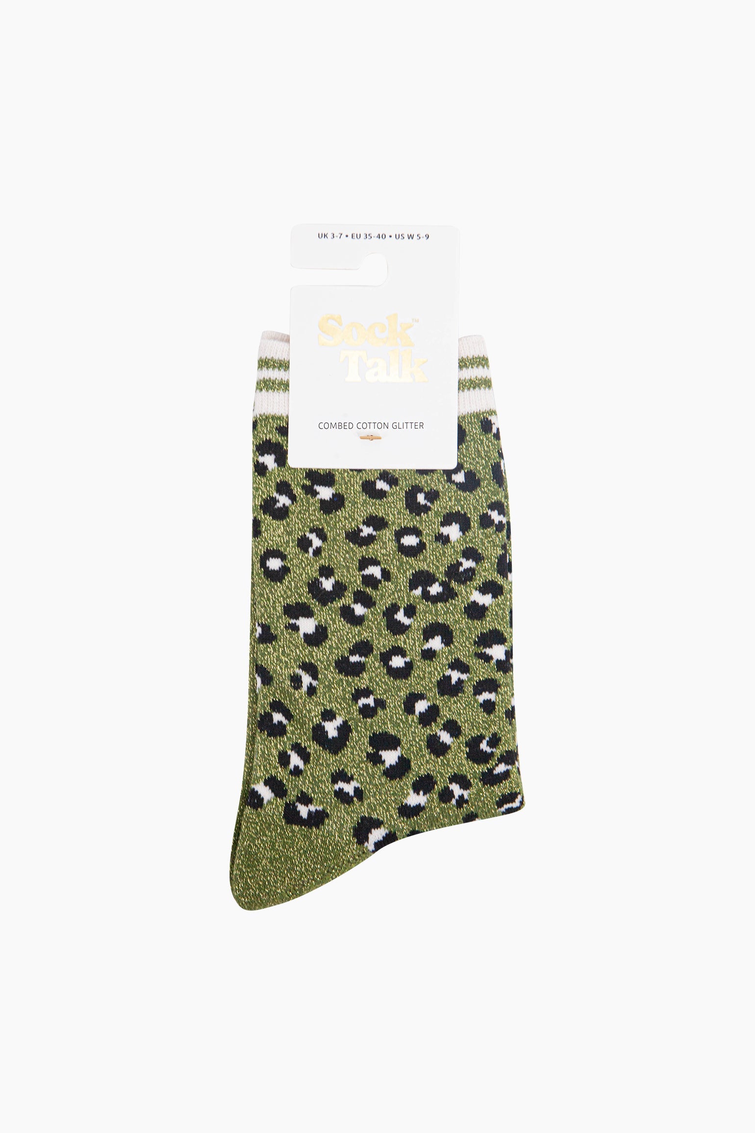 Leopard-Print-Combed-Cotton-Glitter-Socks-in-Khaki-Black-In-Packaging