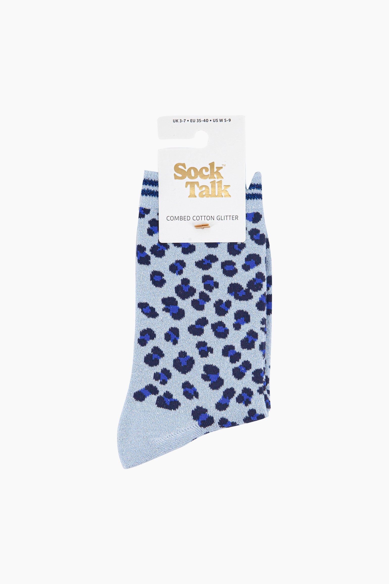 Leopard-Print-Combed-Cotton-Glitter-Socks-in-Blue-In-Packaging
