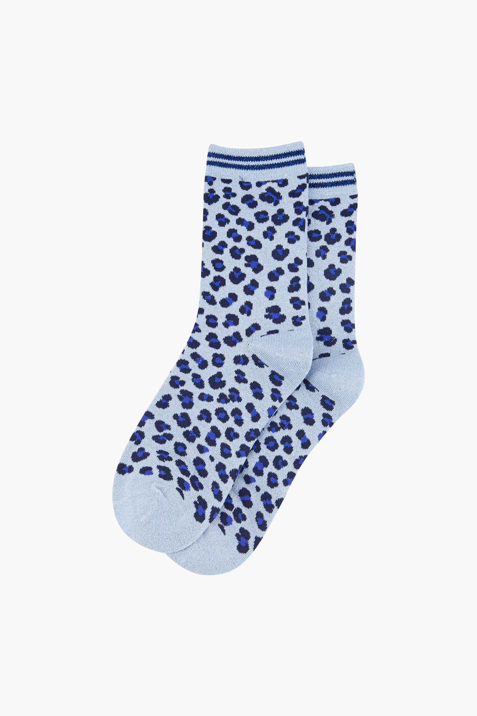 Leopard-Print-Combed-Cotton-Glitter-Socks-in-Blue-Lying-Flat