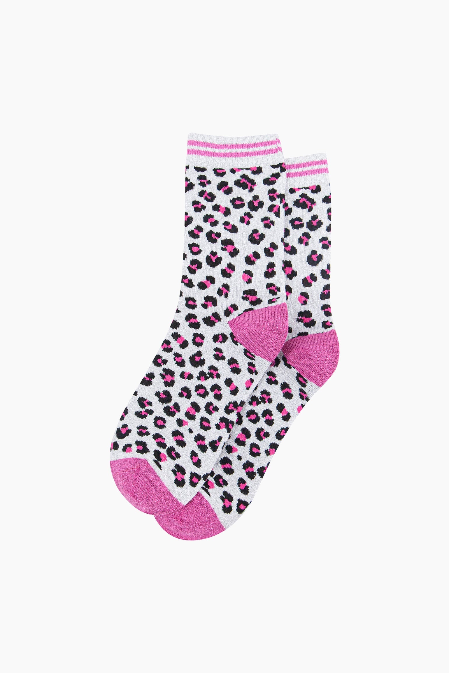 Leopard-Print-Combed-Cotton-Glitter-Socks-in-White-Pink-Lying-Flat