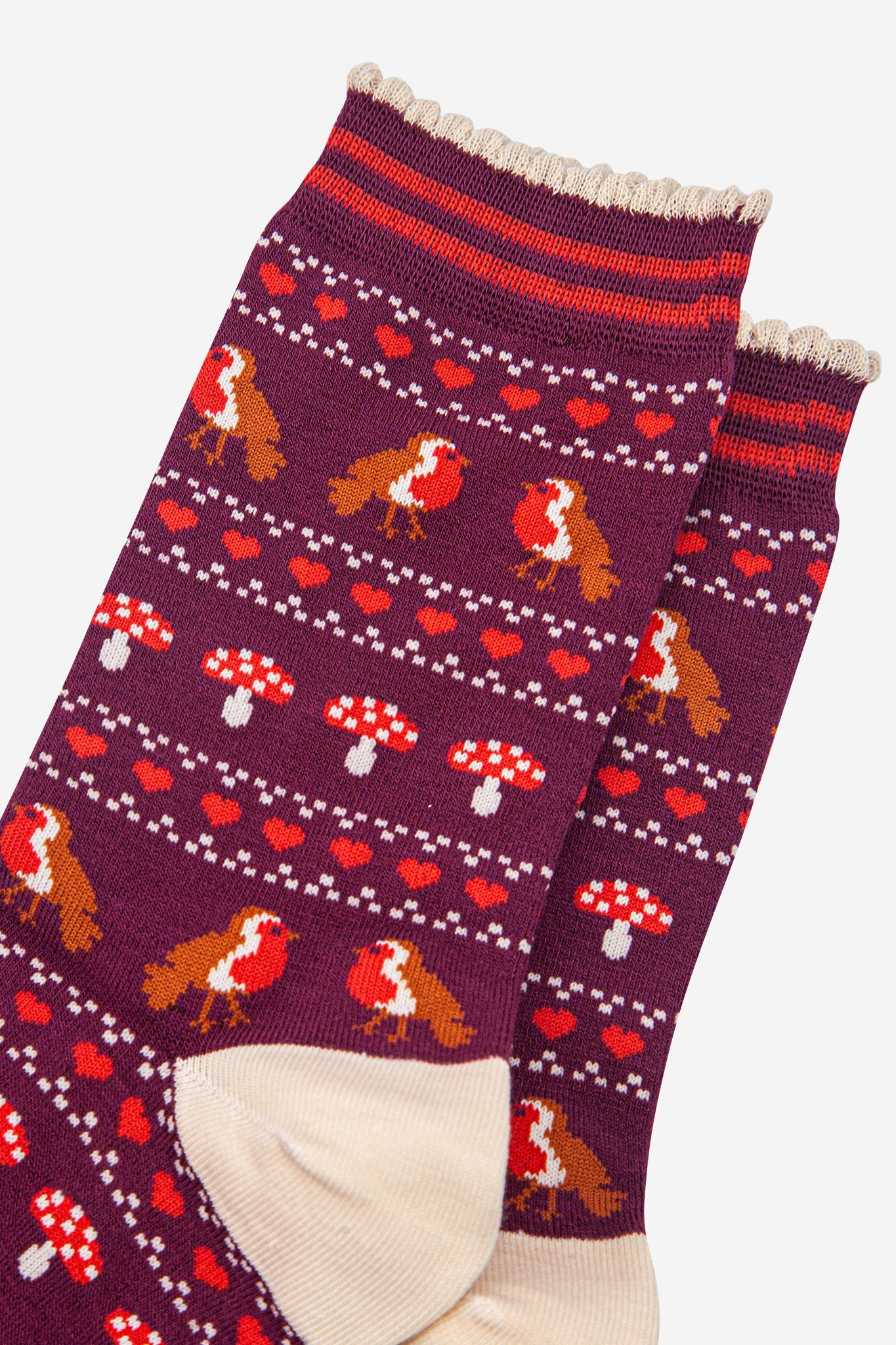 womens-bamboo-socks-berry-cream-robin-fair-isle-close-up