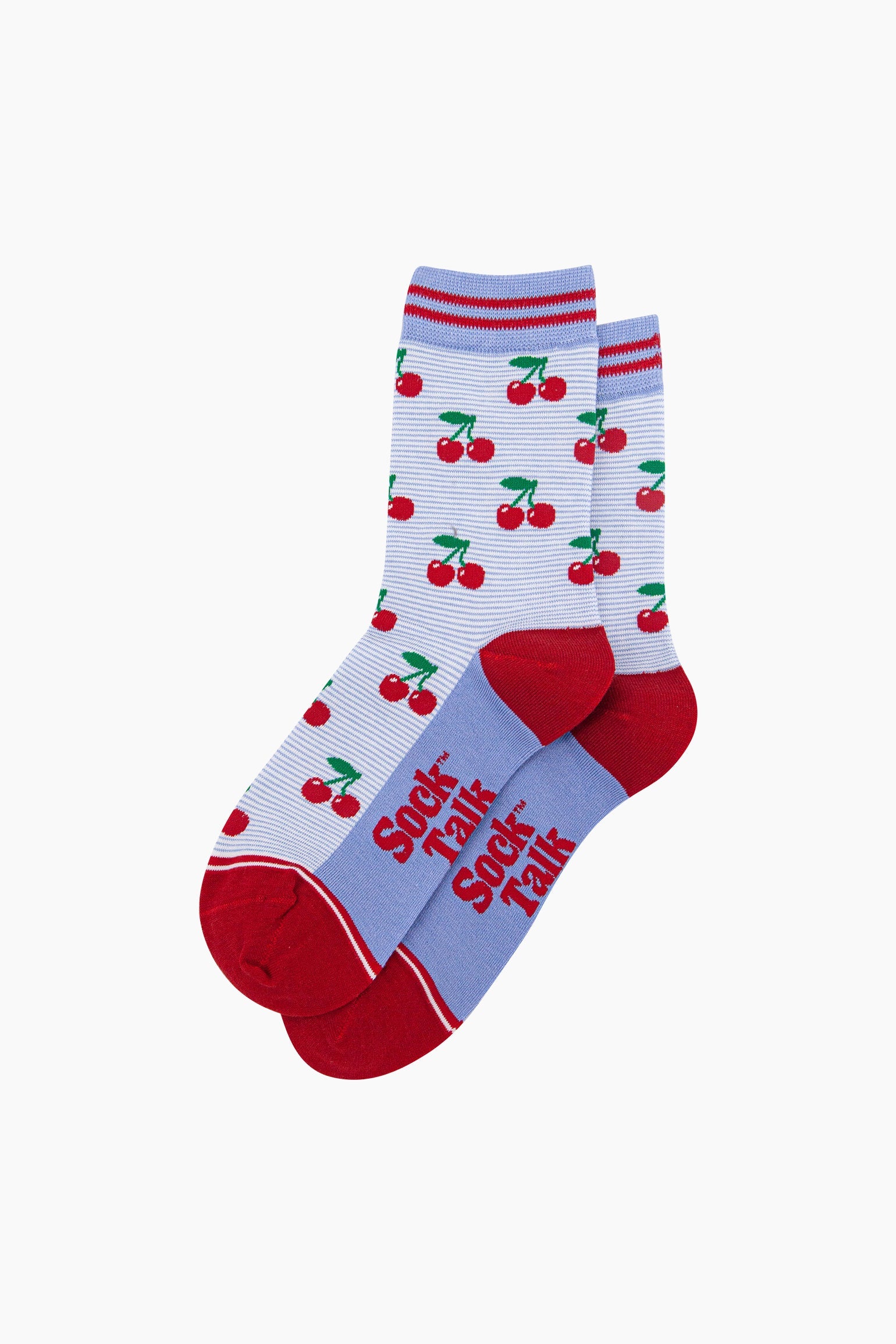 Cherry-Striped-Bamboo-Socks-in-Blue-Lying-Flat