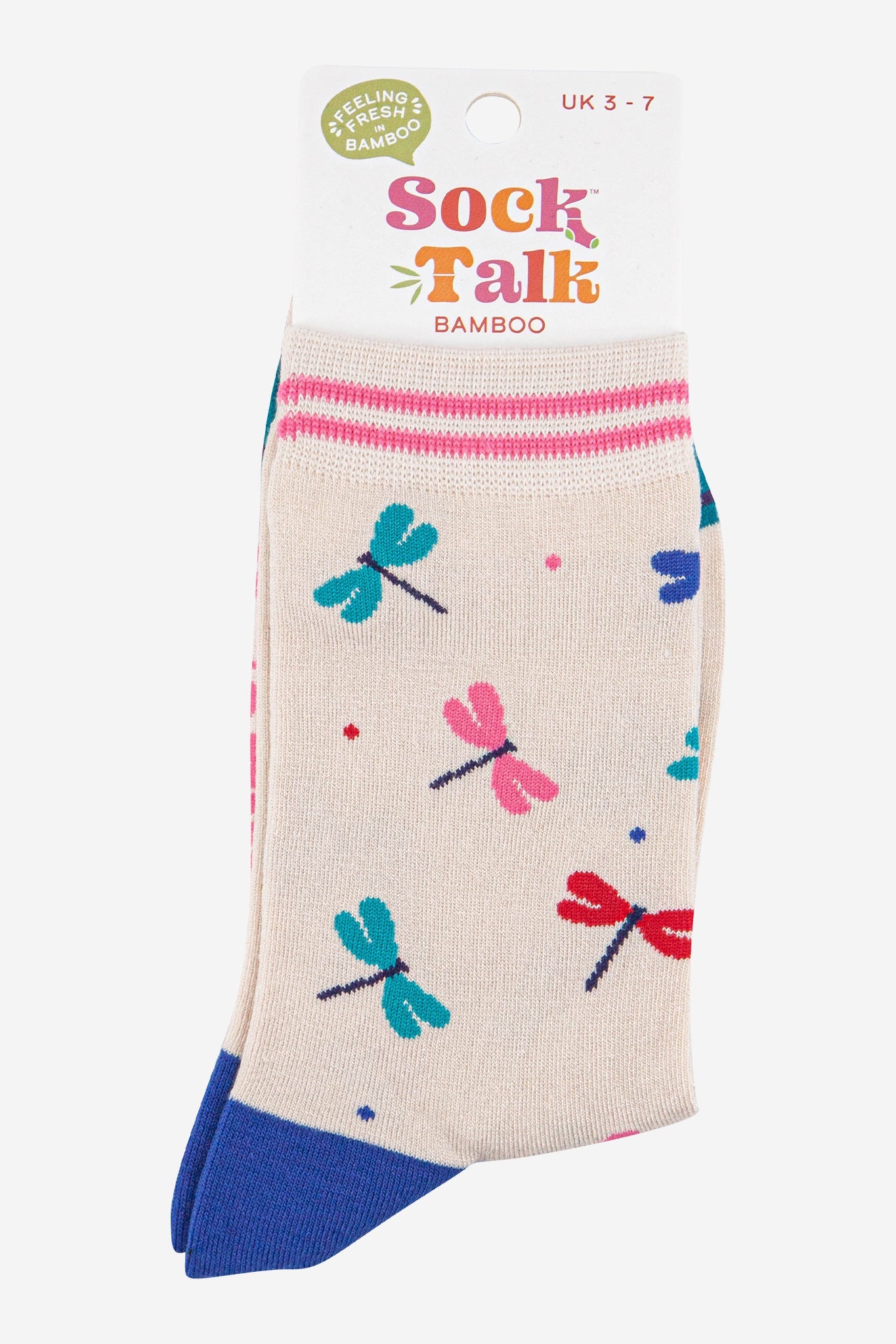 womens-bamboo-socks-cream-blue-dragonfly-in-sock-talk-packaging