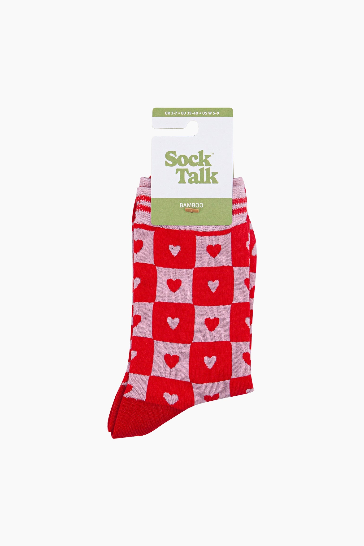 Heart-Checkerboard-Bamboo-Socks-in-Pink/Red-In-Packaging
