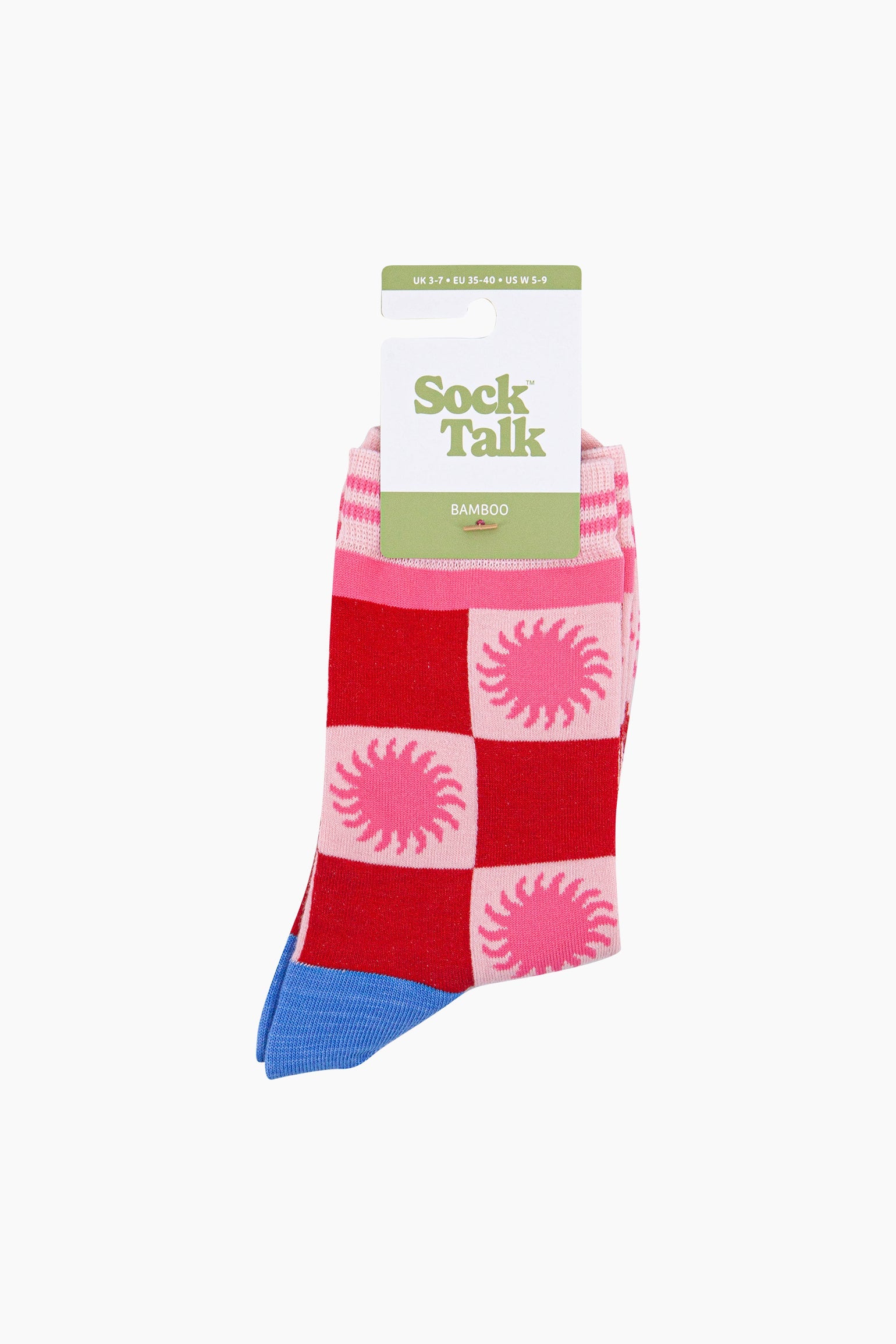 Sun-Checkerboard-Bamboo-Socks-in-Red/Pink-In-Packaging