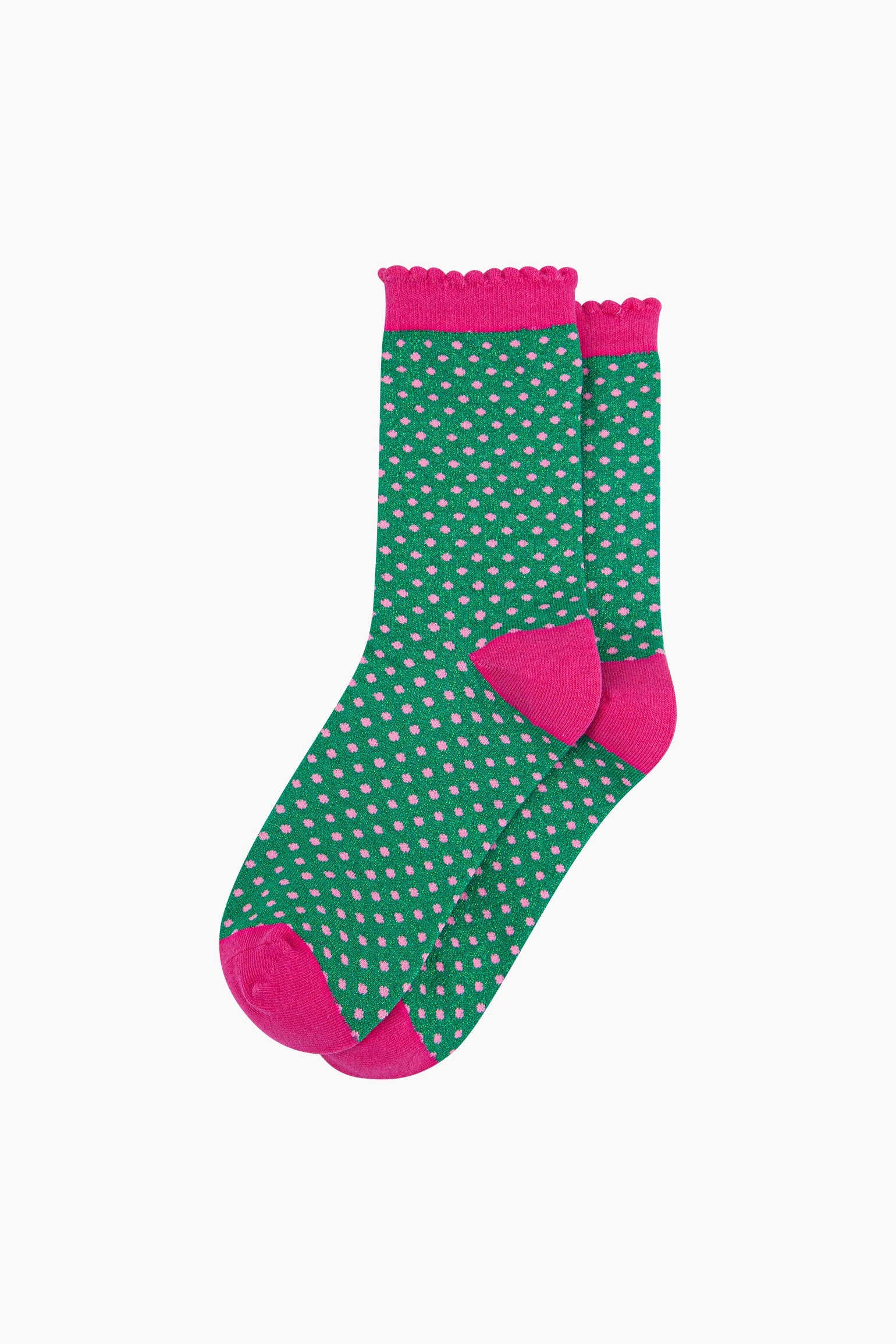 Polka-Dots-Combed-Cotton-Glitter-Socks-in-Green-flat-lay