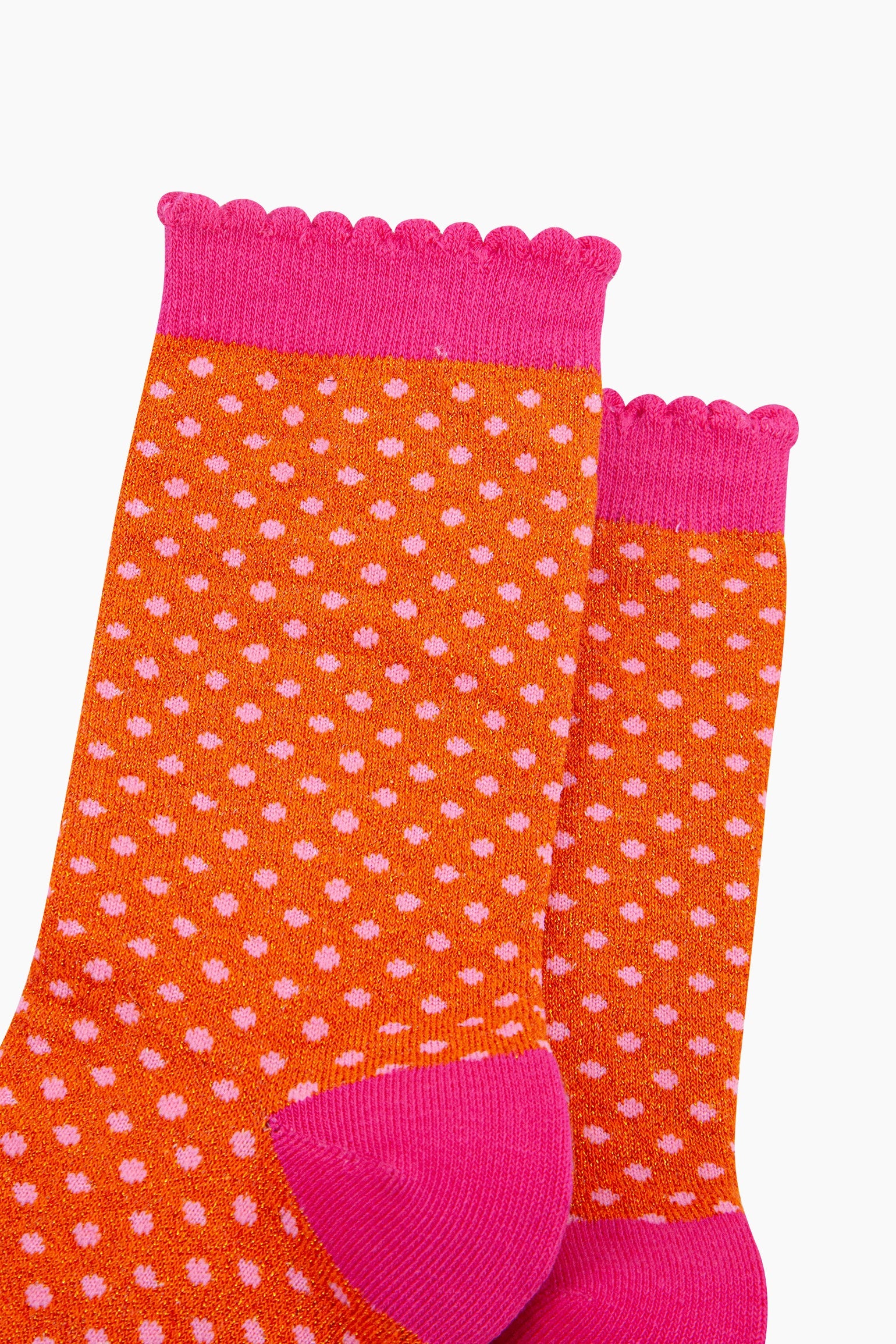Polka-Dots-Combed-Cotton-Glitter-Socks-in-Orange-Hot-Pink-close-up