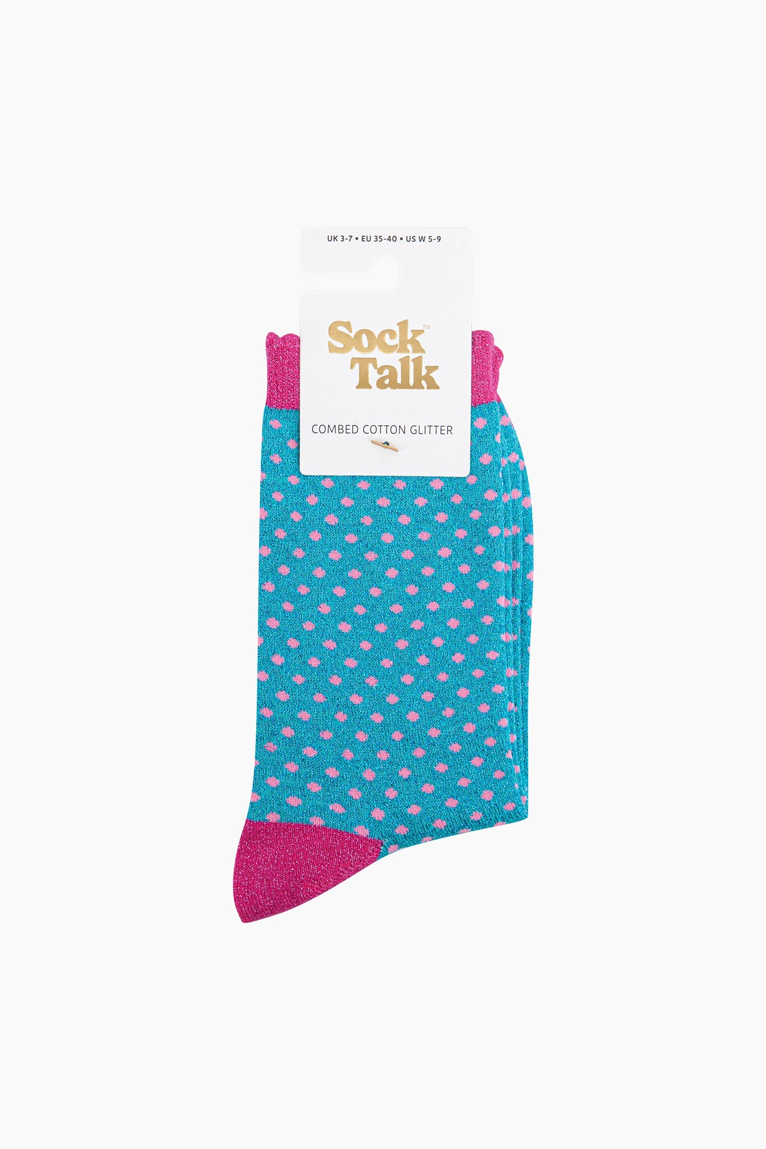 Polka-Dots-Combed-Cotton-Glitter-Socks-in-Turquoise-in-packaging