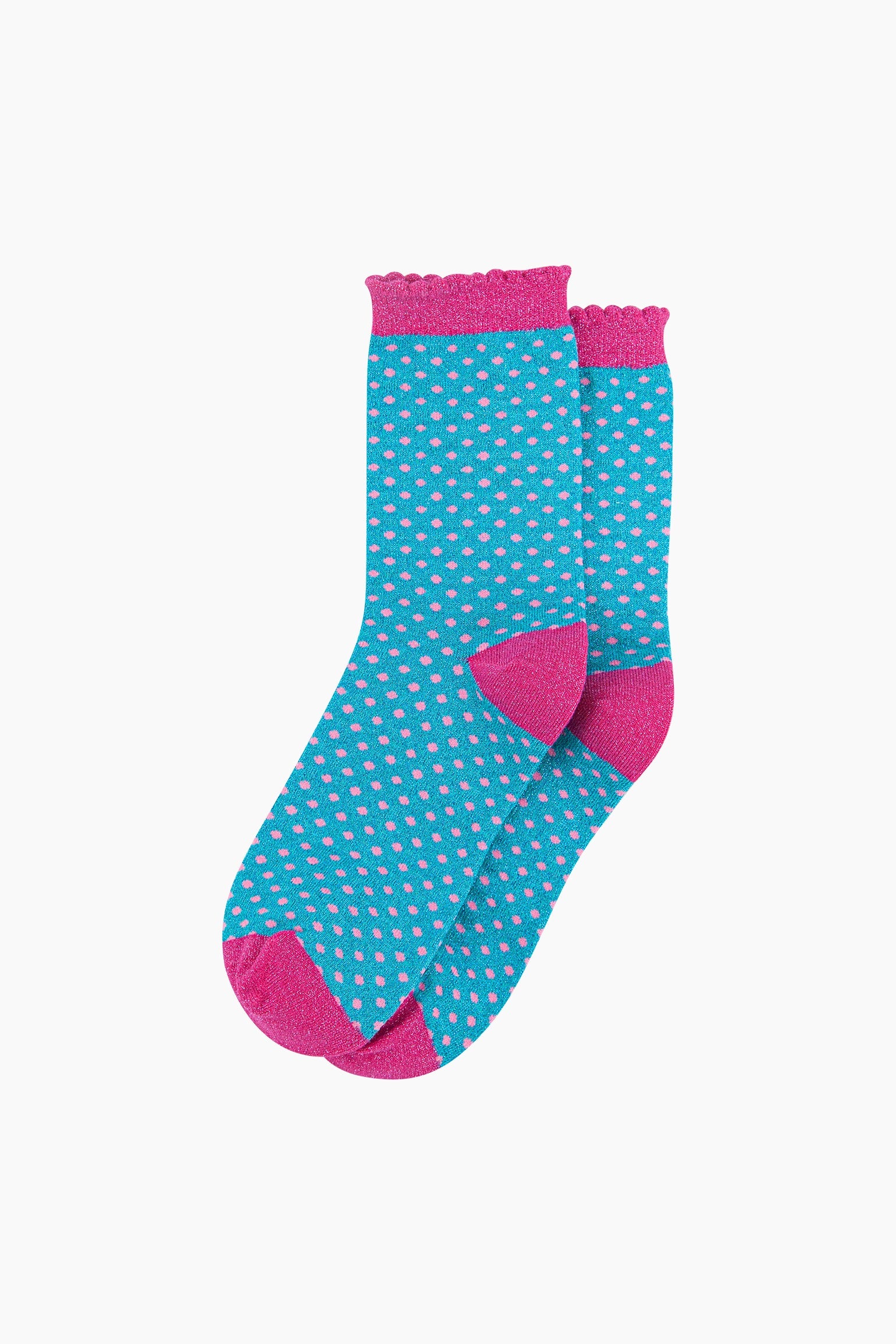 Polka-Dots-Combed-Cotton-Glitter-Socks-in-Turquoise-flat-lay