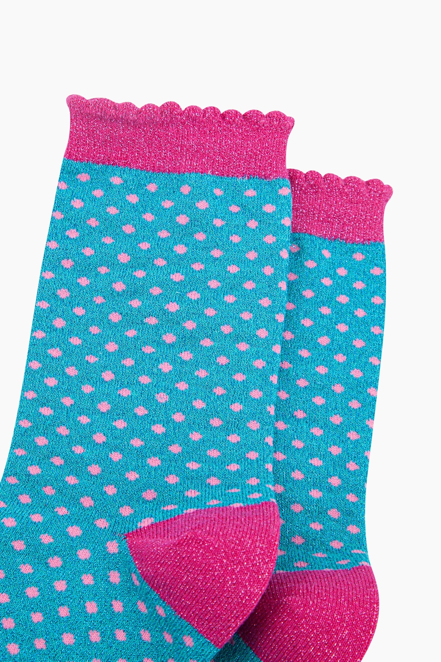 Polka-Dots-Combed-Cotton-Glitter-Socks-in-Turquoise-close-up