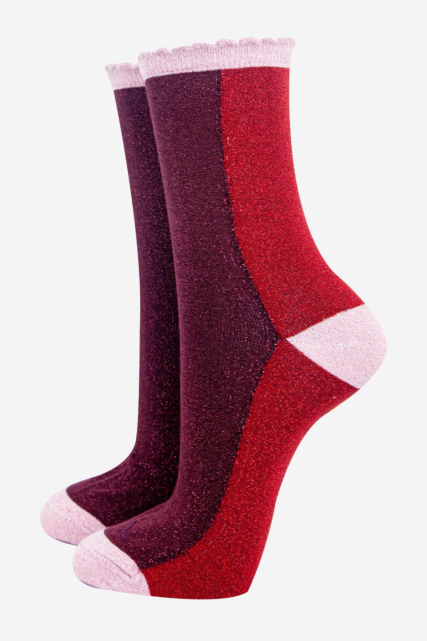 womens-berry-red-colour-block-glitter-socks-sparkly