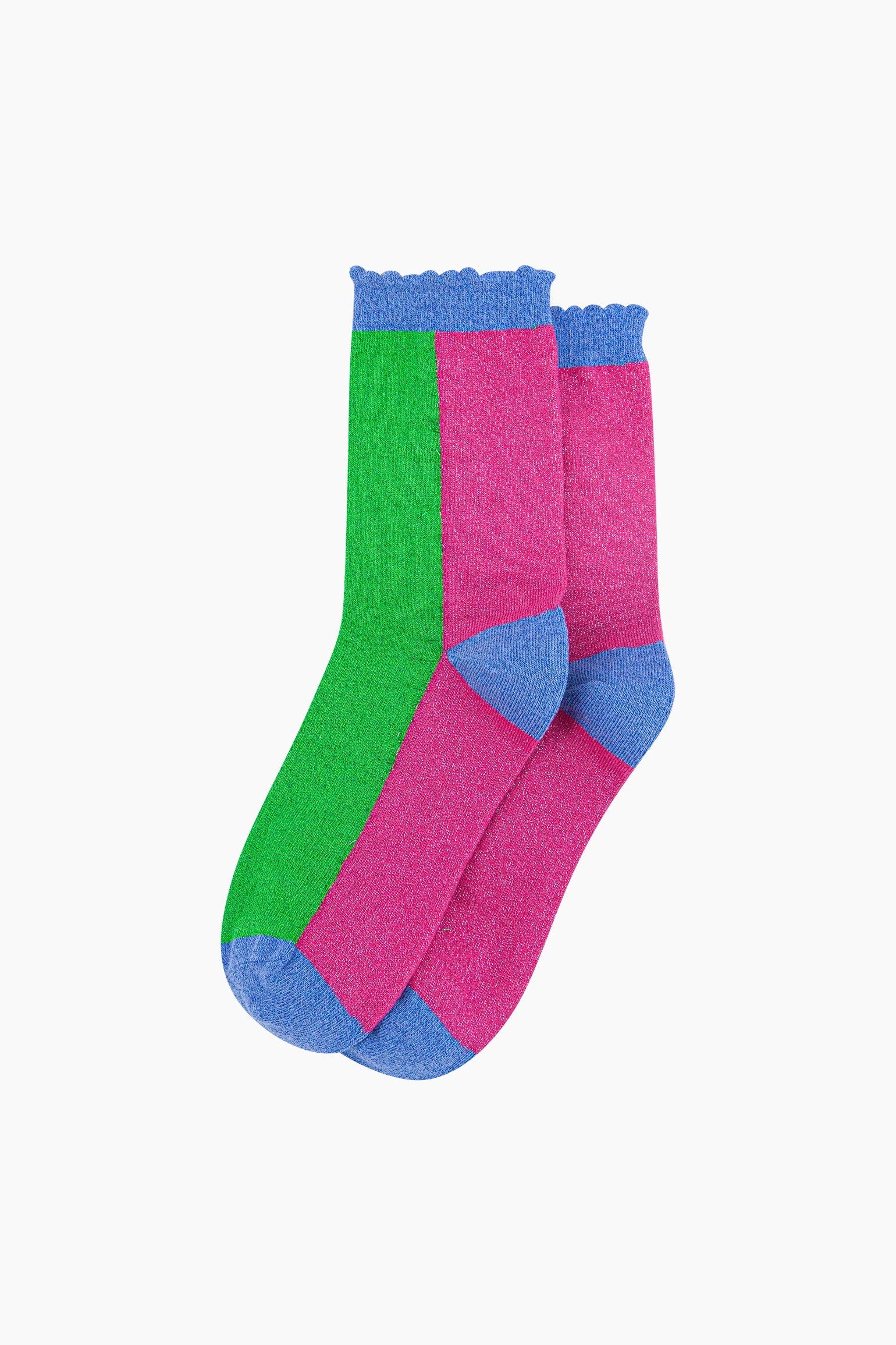 Colour-Block-Combed-Cotton-Glitter-Socks-in-Lime-Denim-Blue-flat-lay-flat-lay
