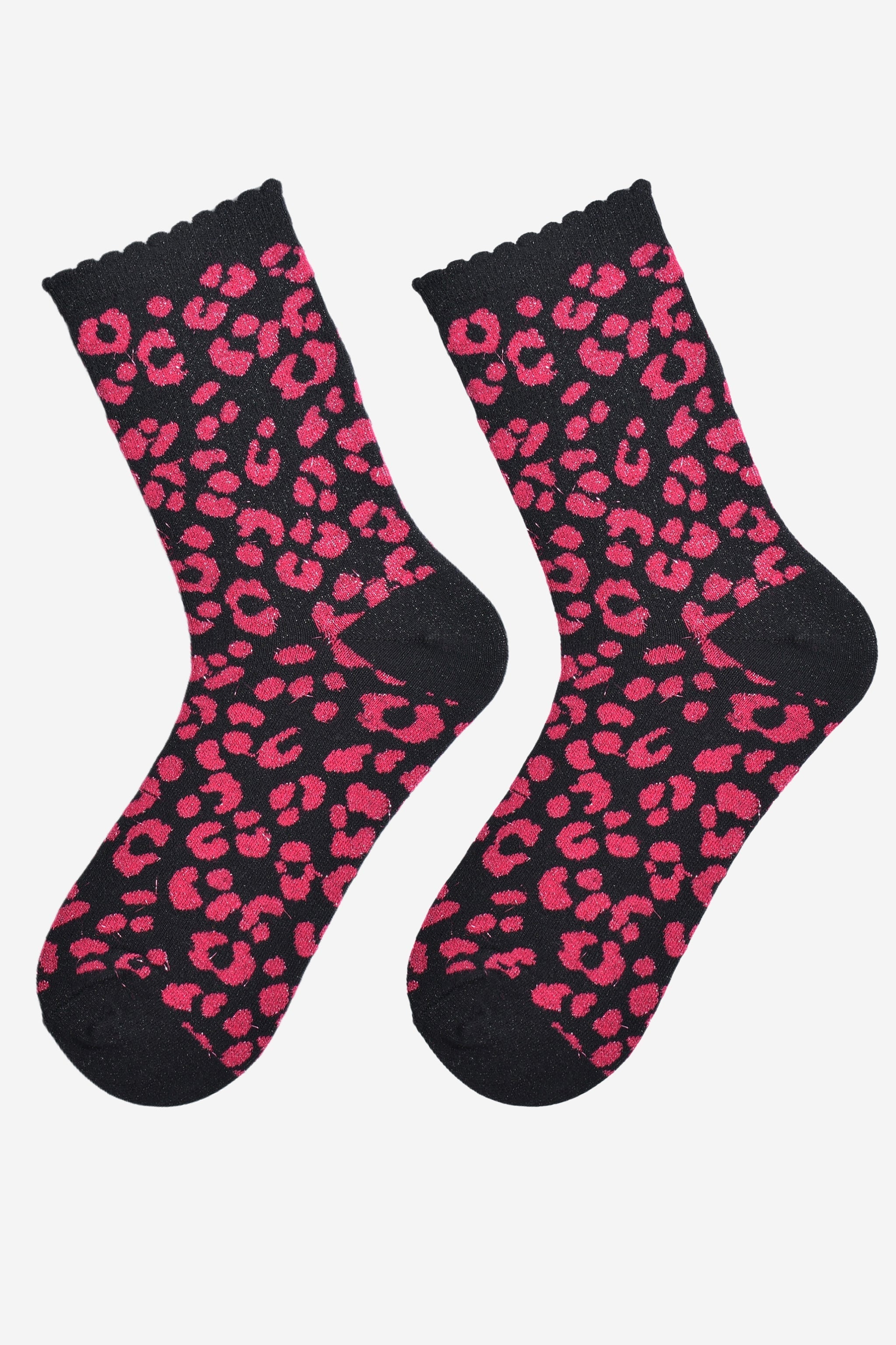 Women's Glitter Socks - Pink/Black, Leopard