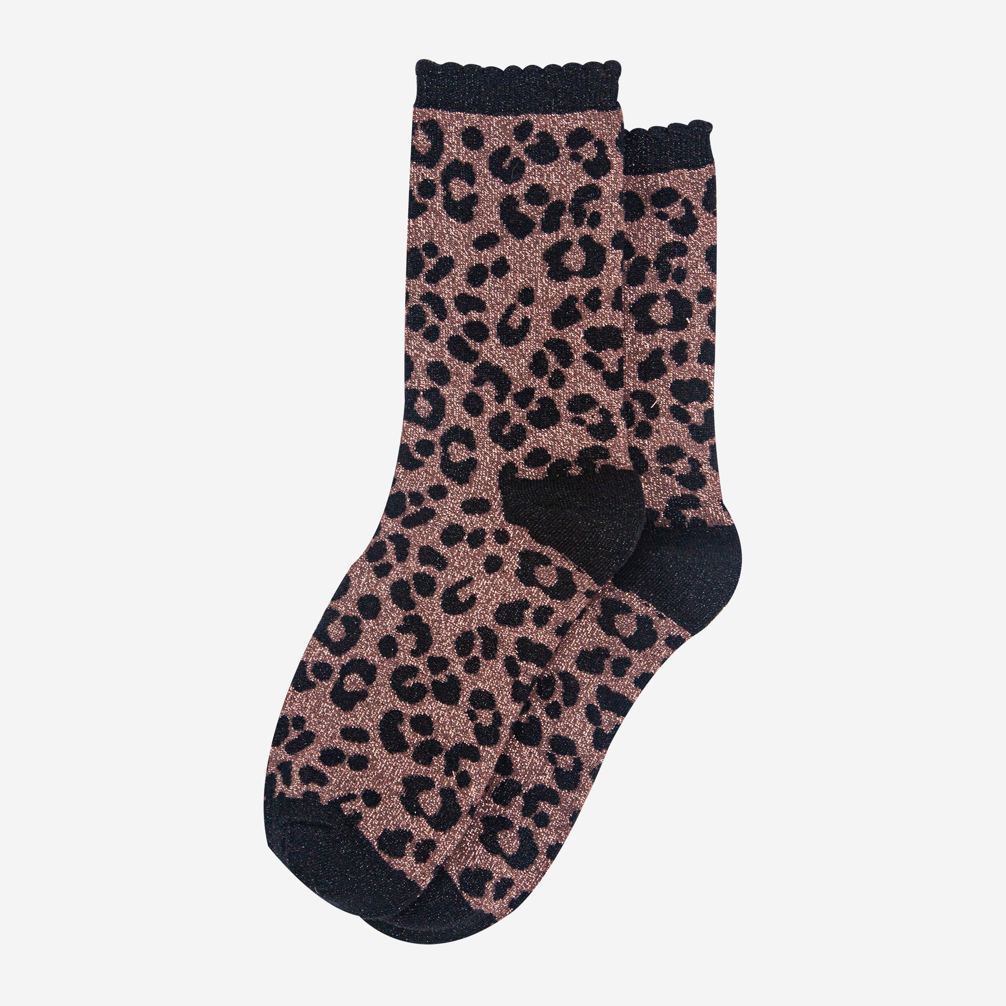 womens-chocolate-leopard-print-glitter-socks-laying-flat