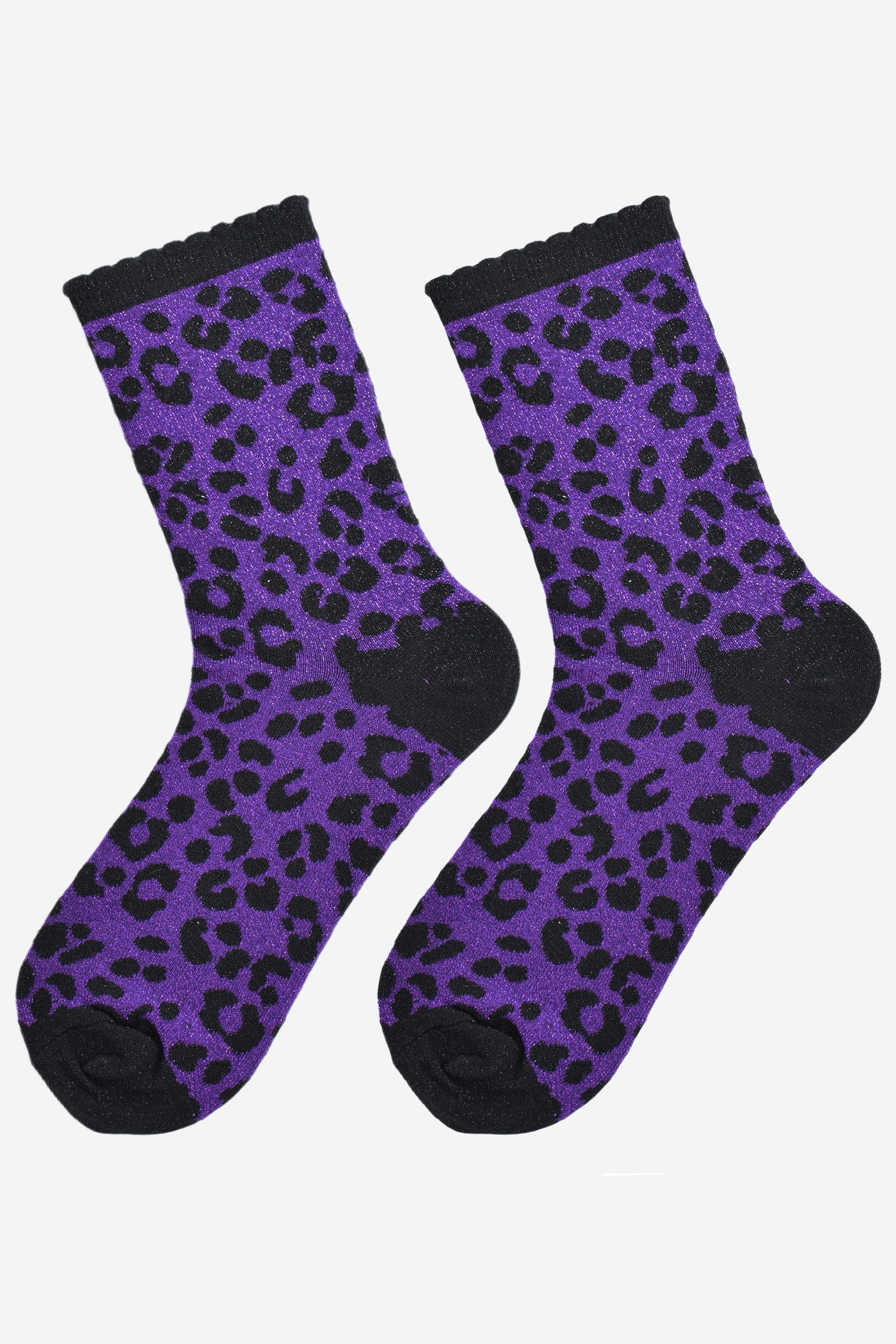 Women's Glitter Socks - Purple/Black, Leopard