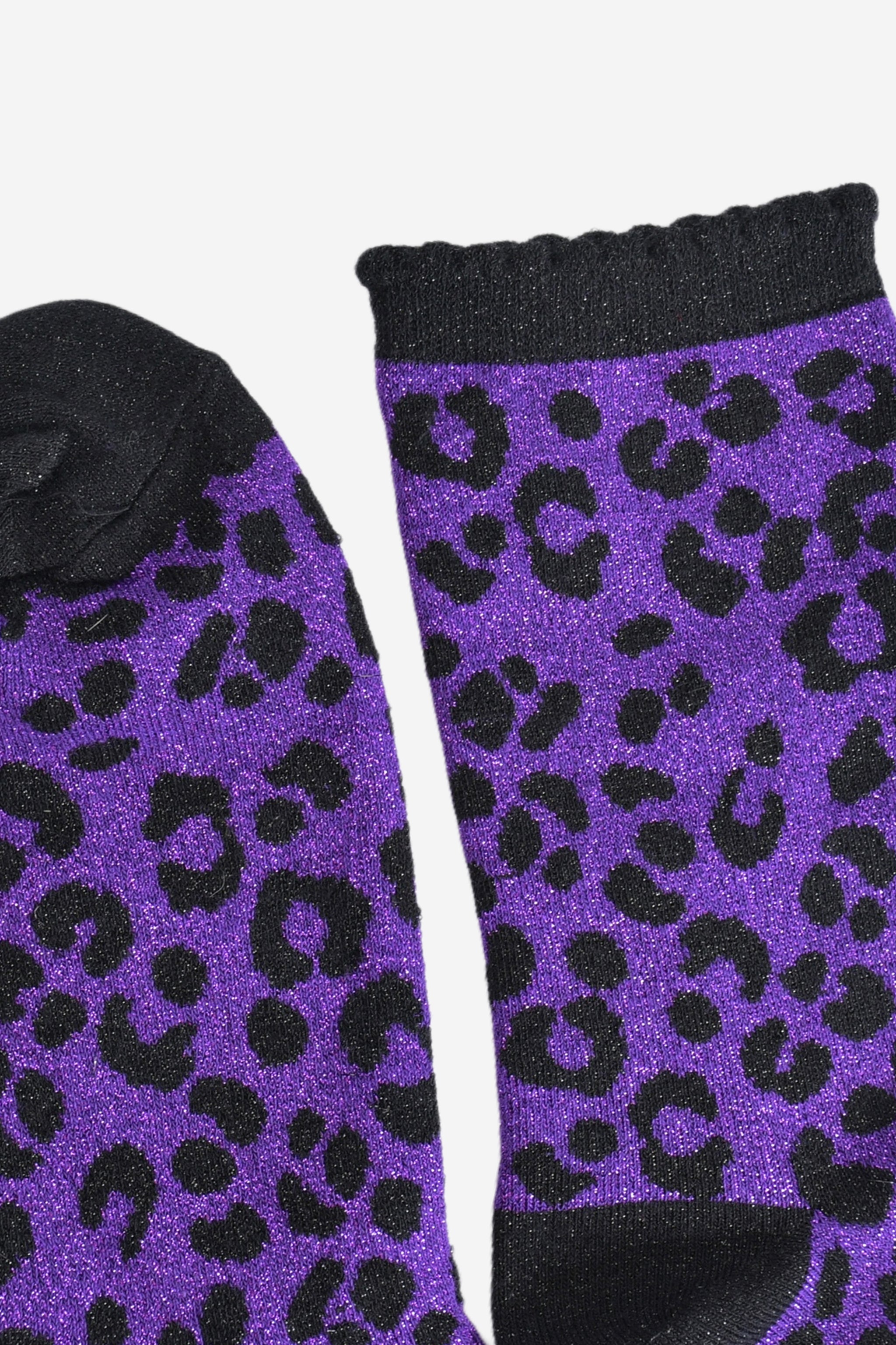 Women's Glitter Socks - Purple/Black, Leopard